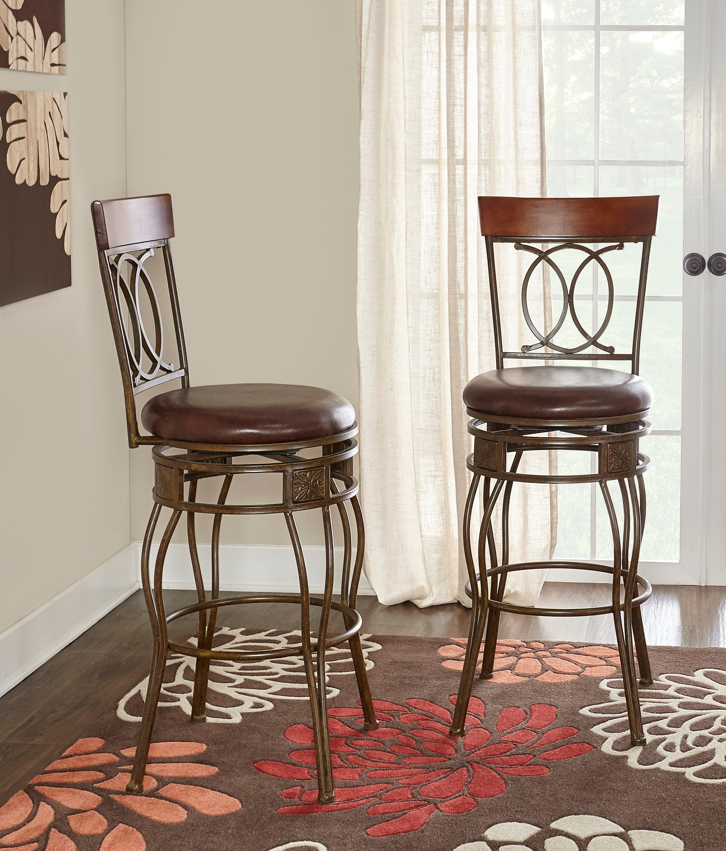Matte Bronze 30" Swivel Bar Stool with Brown Faux Leather