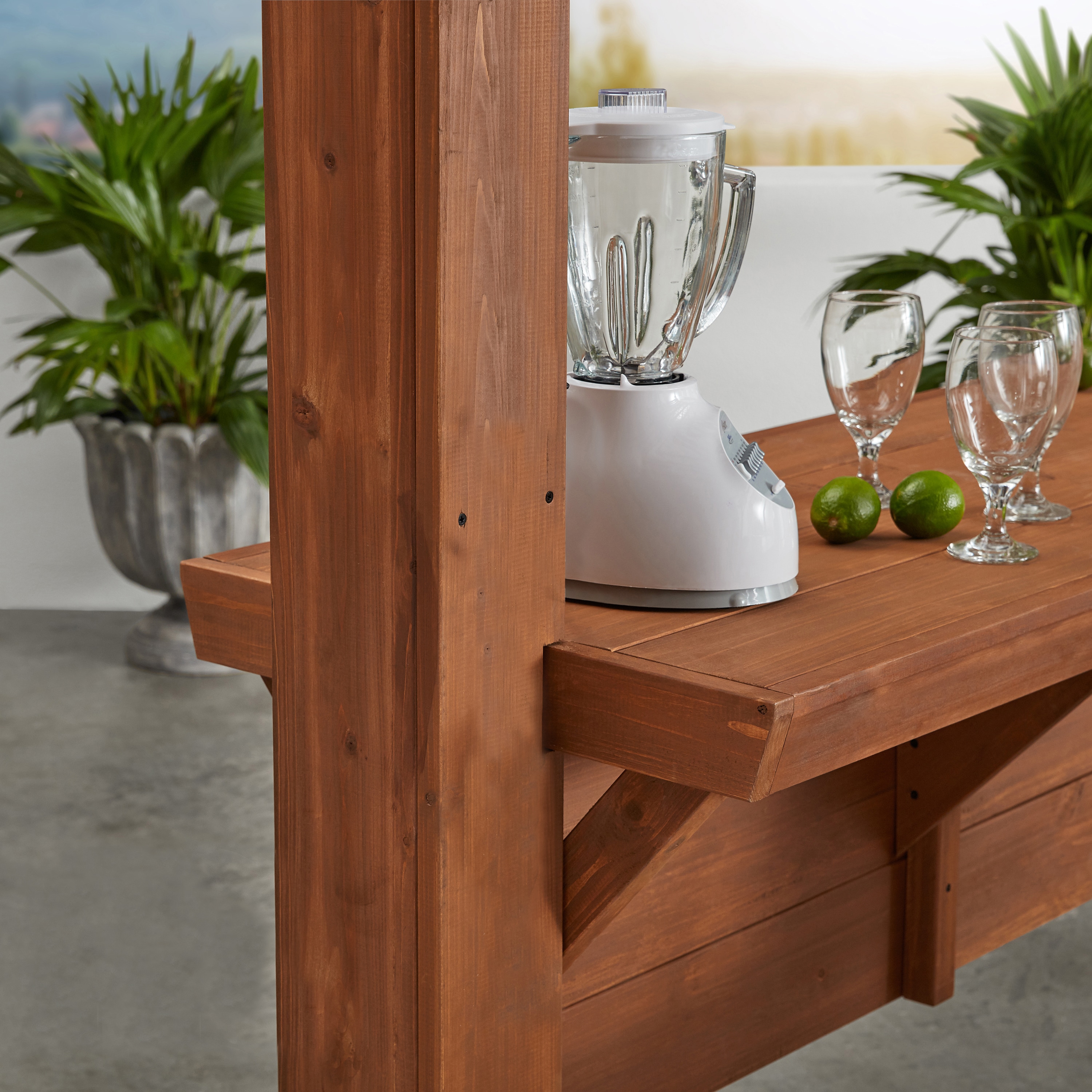 Ashland 14 ft x 10 ft Brown Cedar Wood Outdoor Pergola with Bar