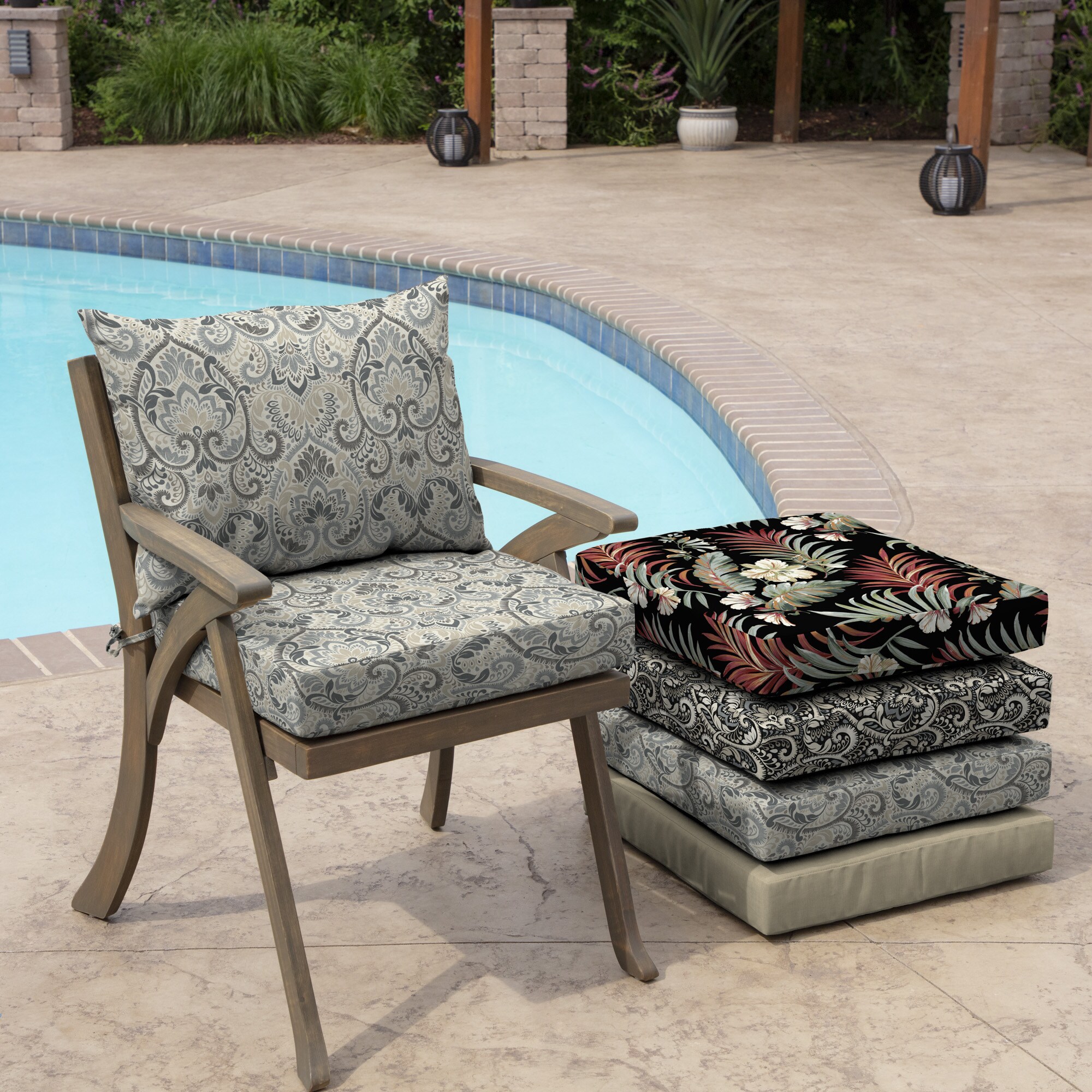 Hampton Bay 21 in. x 23.5 in. Outdoor High Back Dining Chair Cushion in Putty (6-pack)