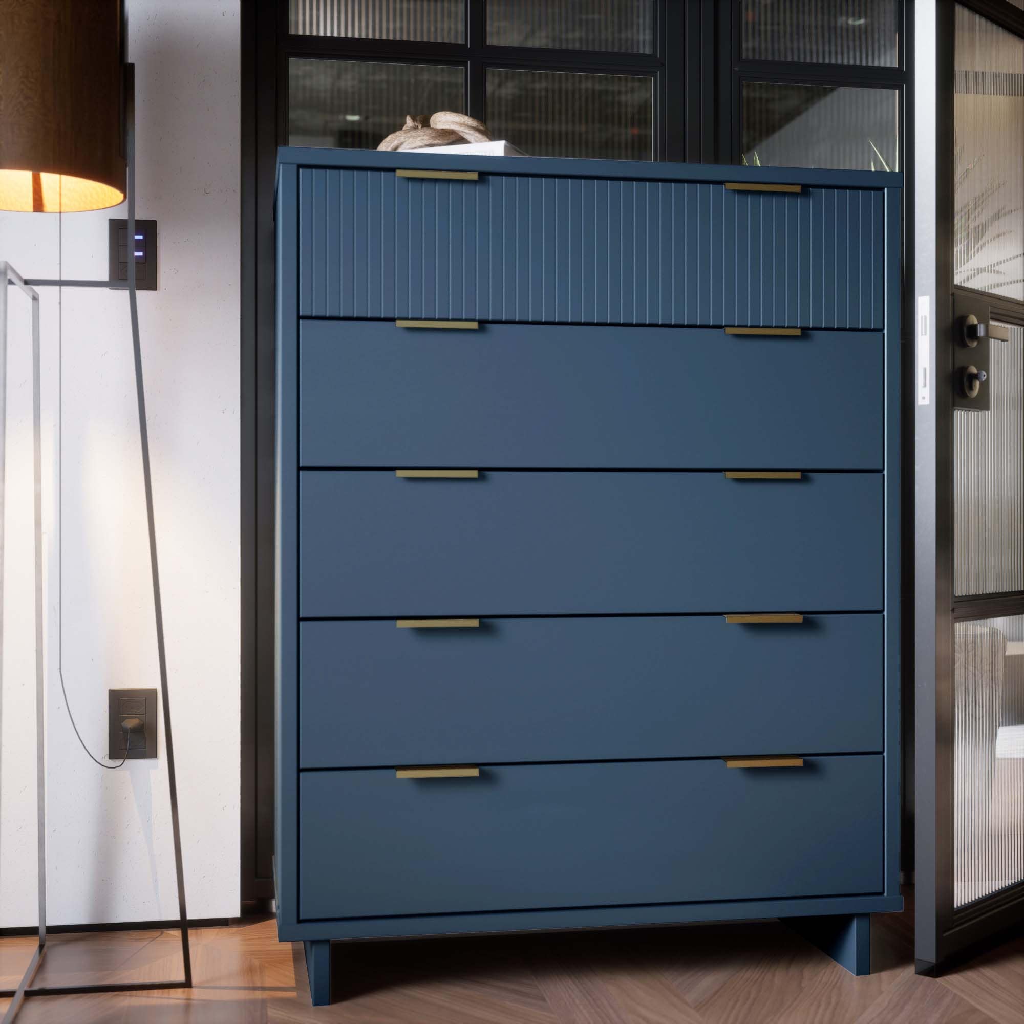 Manhattan Comfort DR-5024 Midnight Blue Pine 5 -Drawer Standard dresser