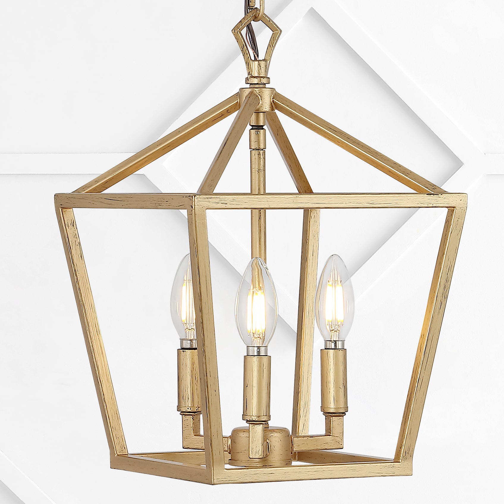 JONATHAN  Y JYL7601B Ojai 10" Iron Classic Rustic 3 -Light Brass Gold Farmhouse Lantern Medium Hanging Pendant light