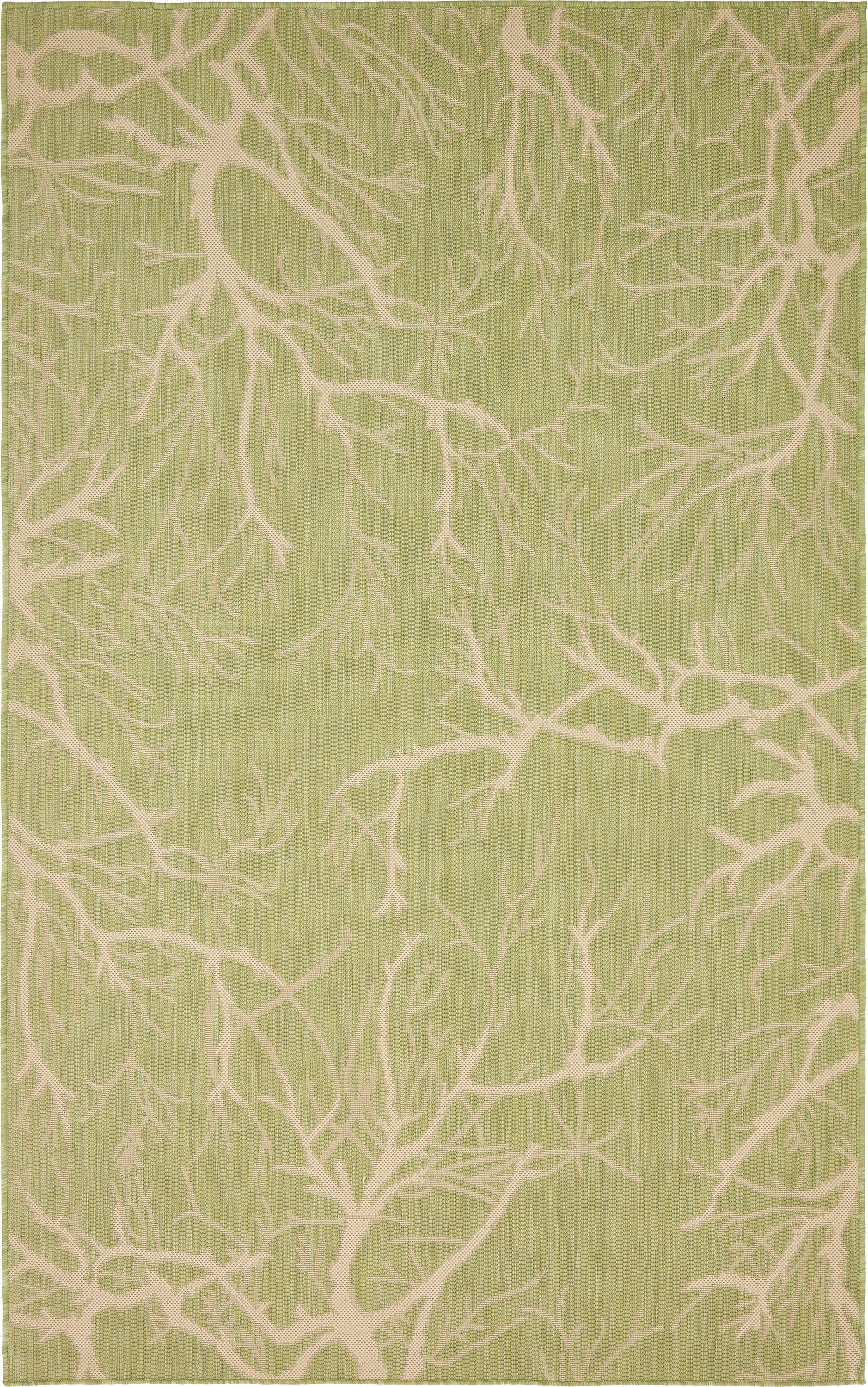 Unique Loom 3135544 Branch Outdoor 5 x 8 (ft) Loomed Polypropylene Light Green/Beige Rectangular Indoor/Outdoor Floral/Botanical Area rug