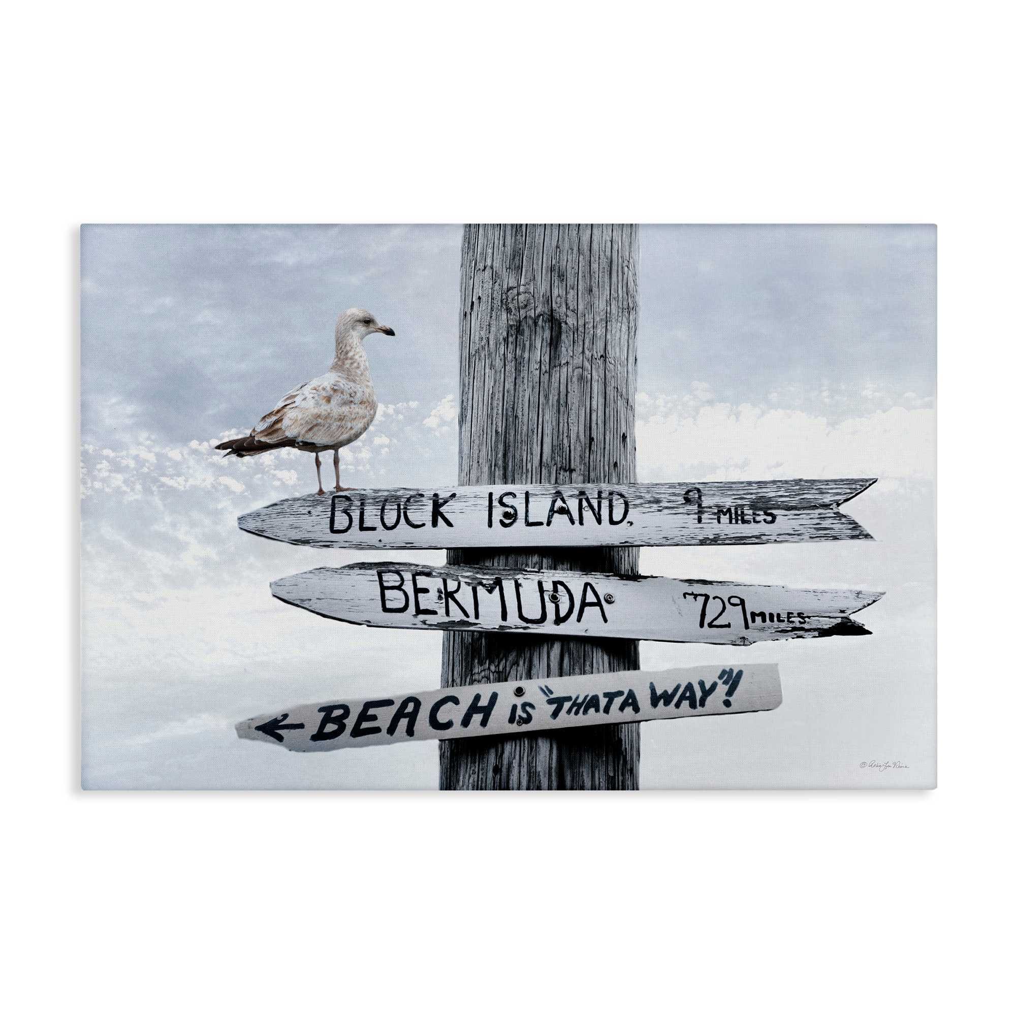 Stupell Industries BS-688-CN-20X30 Vacation Beach Signs with Seagull Canvas Wall Art By Robin-Lee Viera 30 x 20