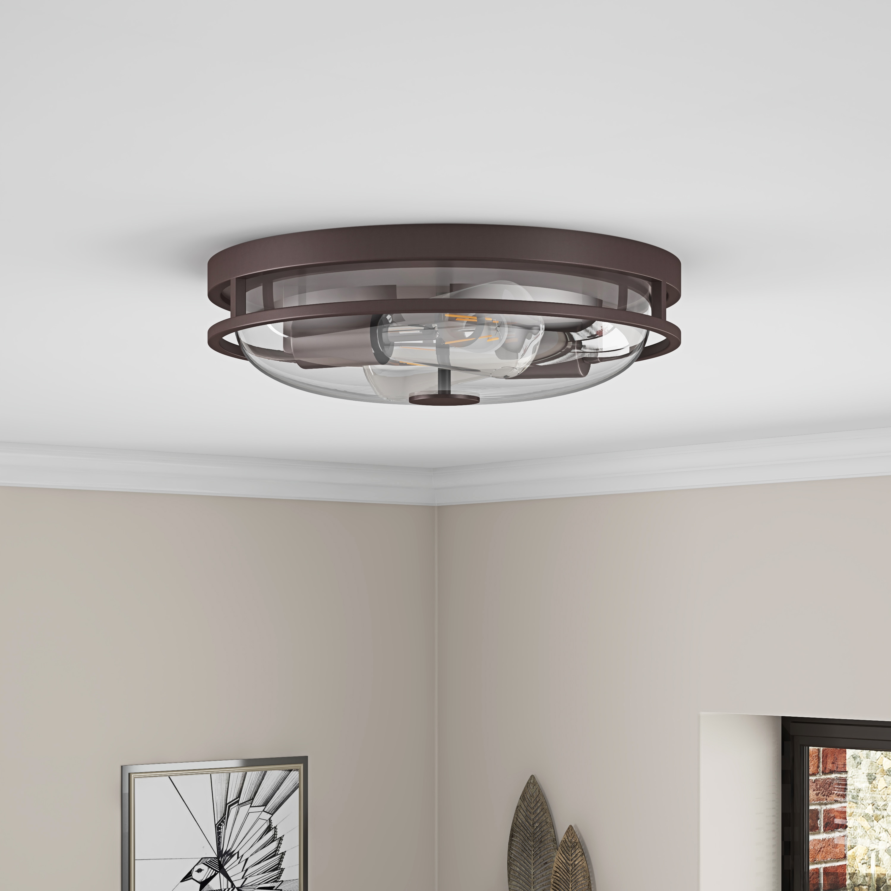Aiwen C-NW-25569 2 -Light 12.99-in Bronze Flush Mount Light