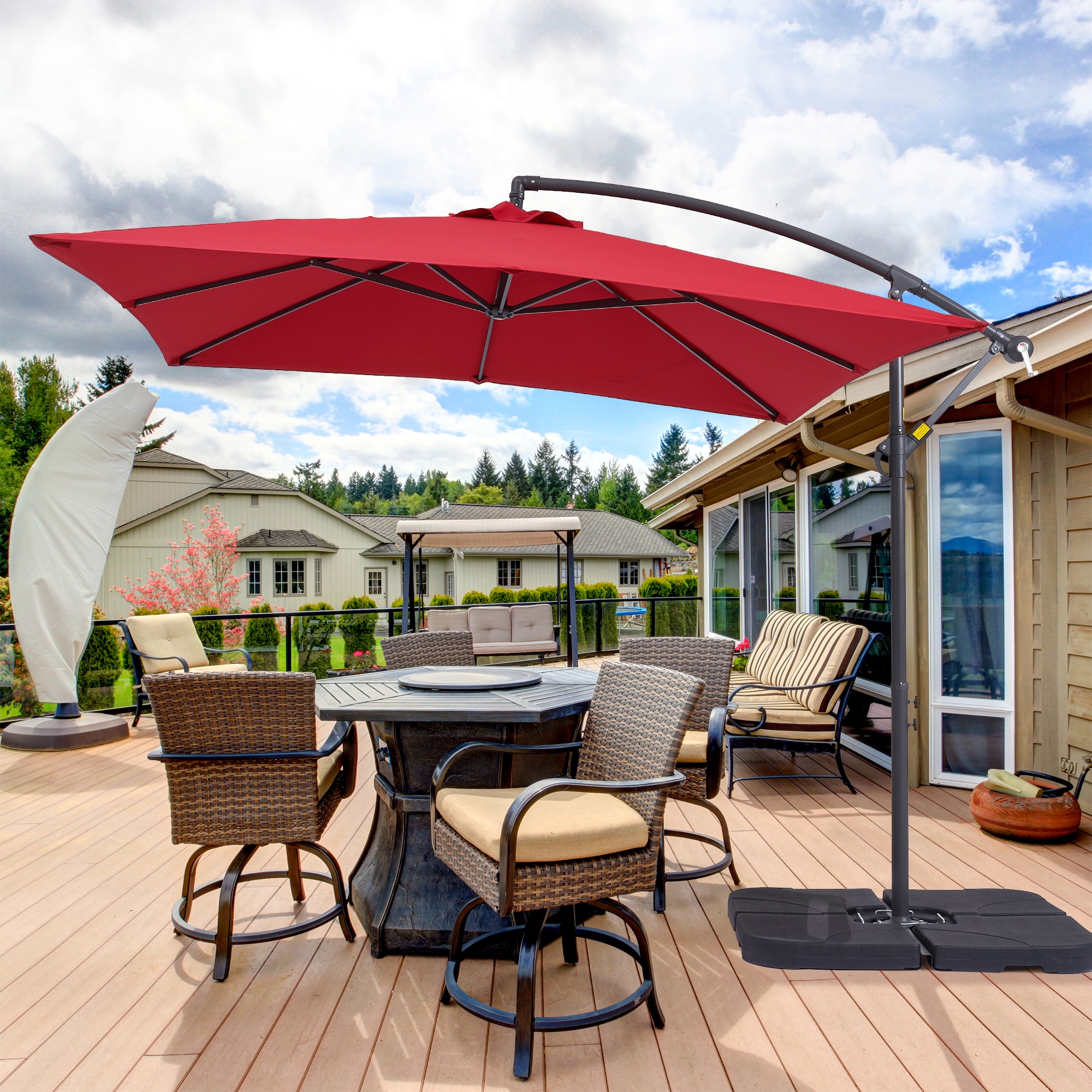 ACEGOSES LW-51RD 8.2-ft Steel Red No-tilt Offset Patio Umbrella with Base