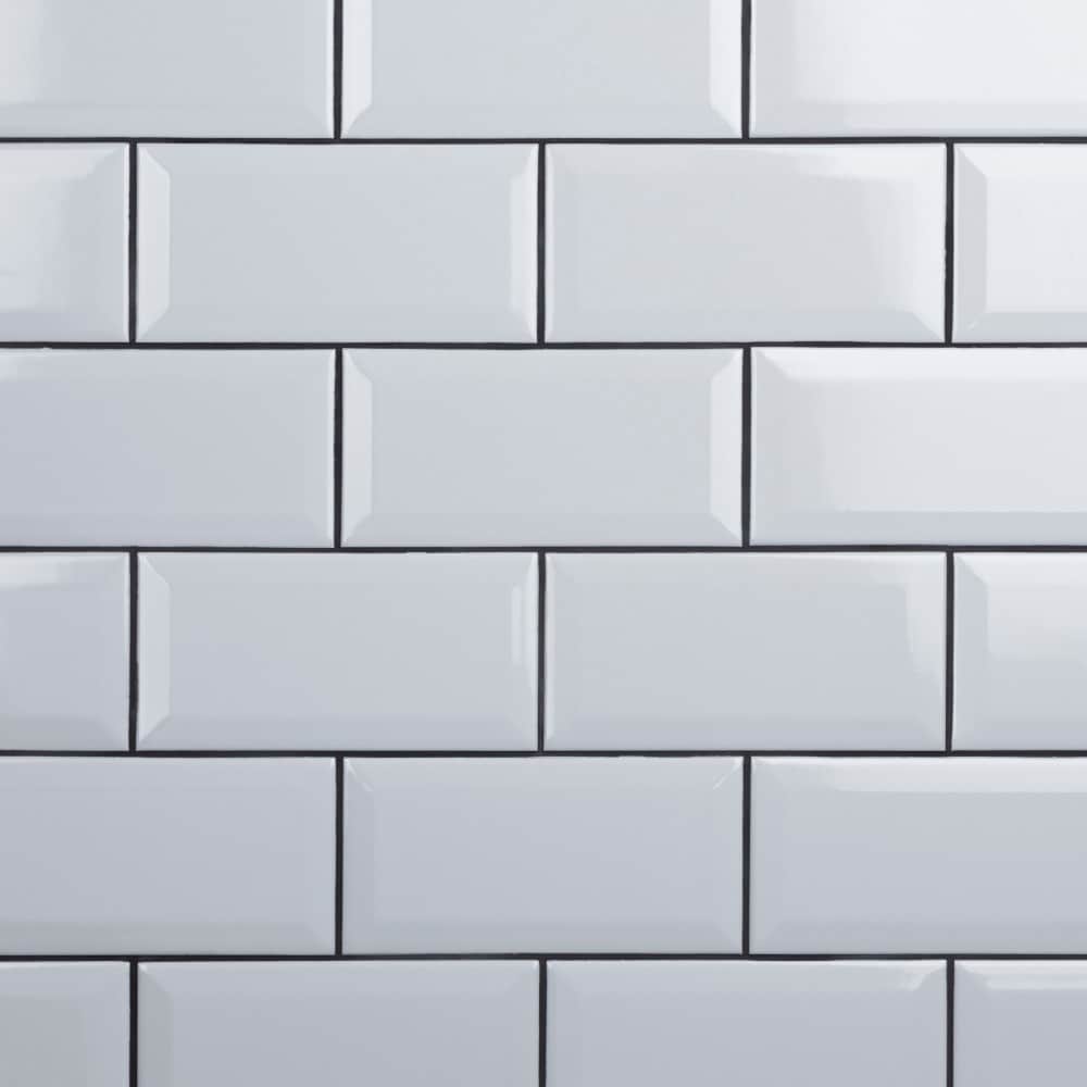 Affinity Tile WEB3CHBGW Crown Heights Beveled Glossy White 3-in x 6-in Glossy Ceramic Subway Wall Tile (5.72-sq. ft/ Carton)