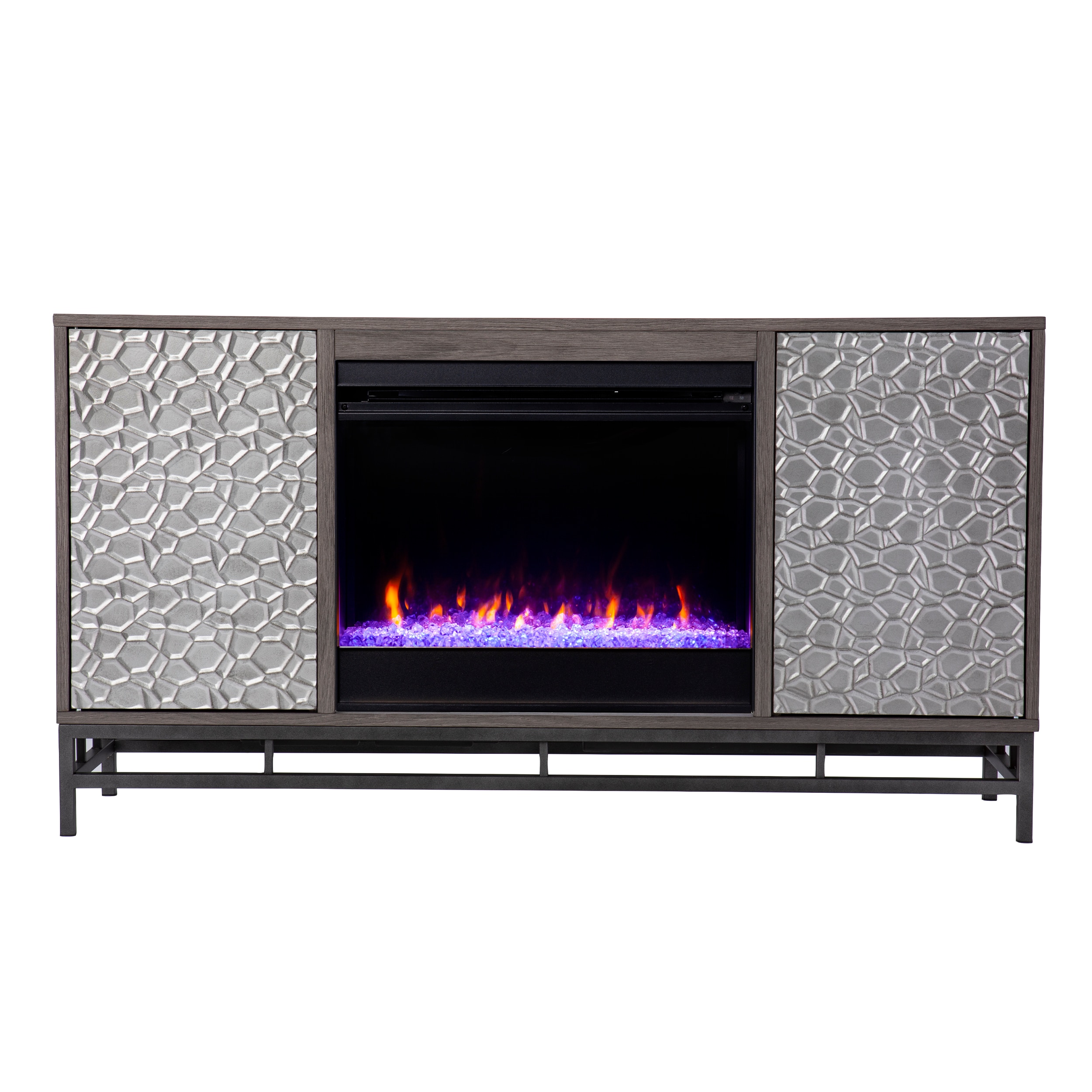 Southern Enterprises FC1119656 54.25-in W Gray, Gunmetal Gray TV Stand with Fan-forced Flat wall Electric Fireplace with Remote Control Included