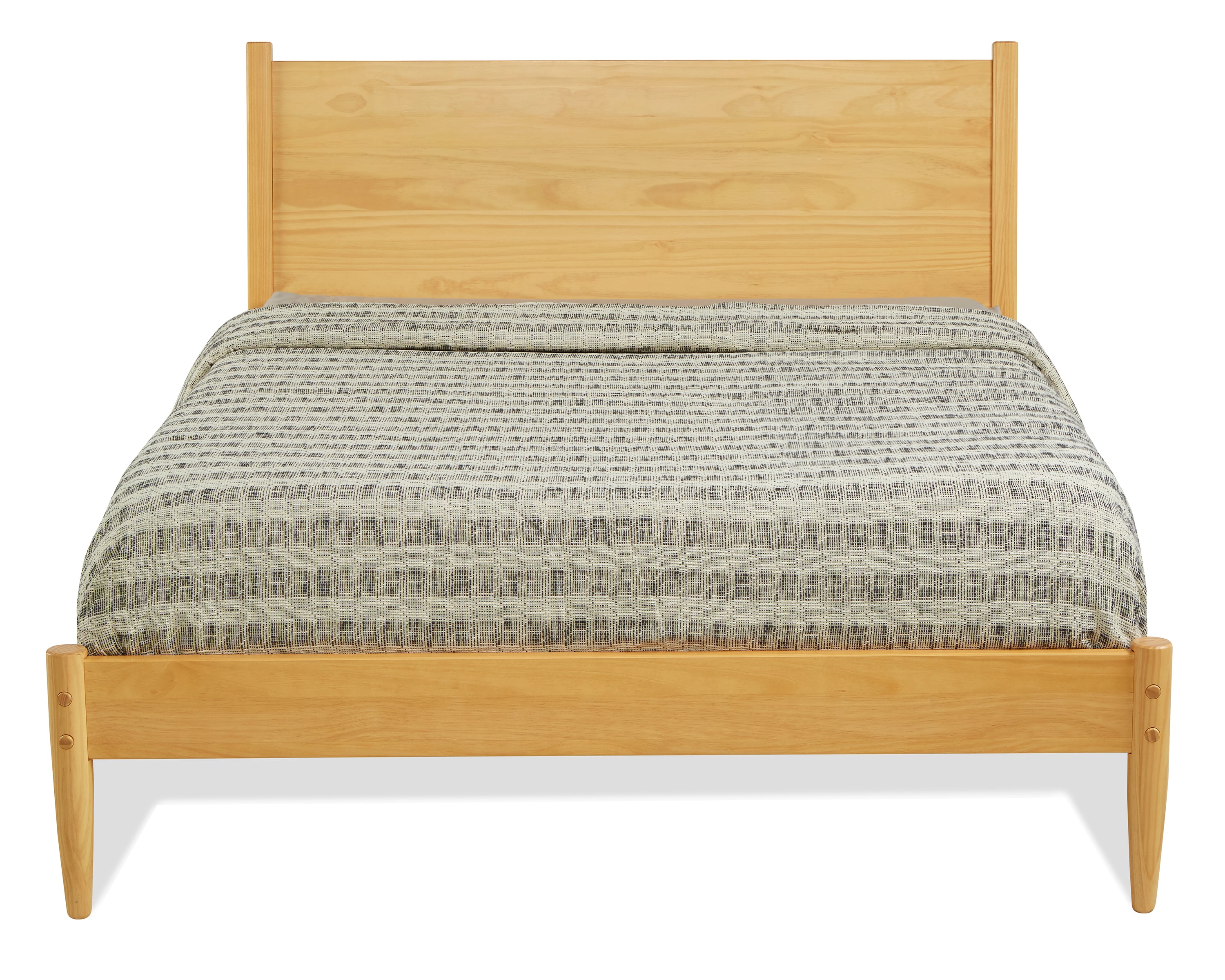 Scandinavian Oak Full Panel Mid-Century Modern Bed with Pine Frame