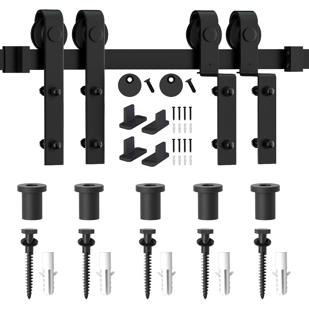 Matte Black Heavy Duty Single Bypass Barn Door Hardware Kit