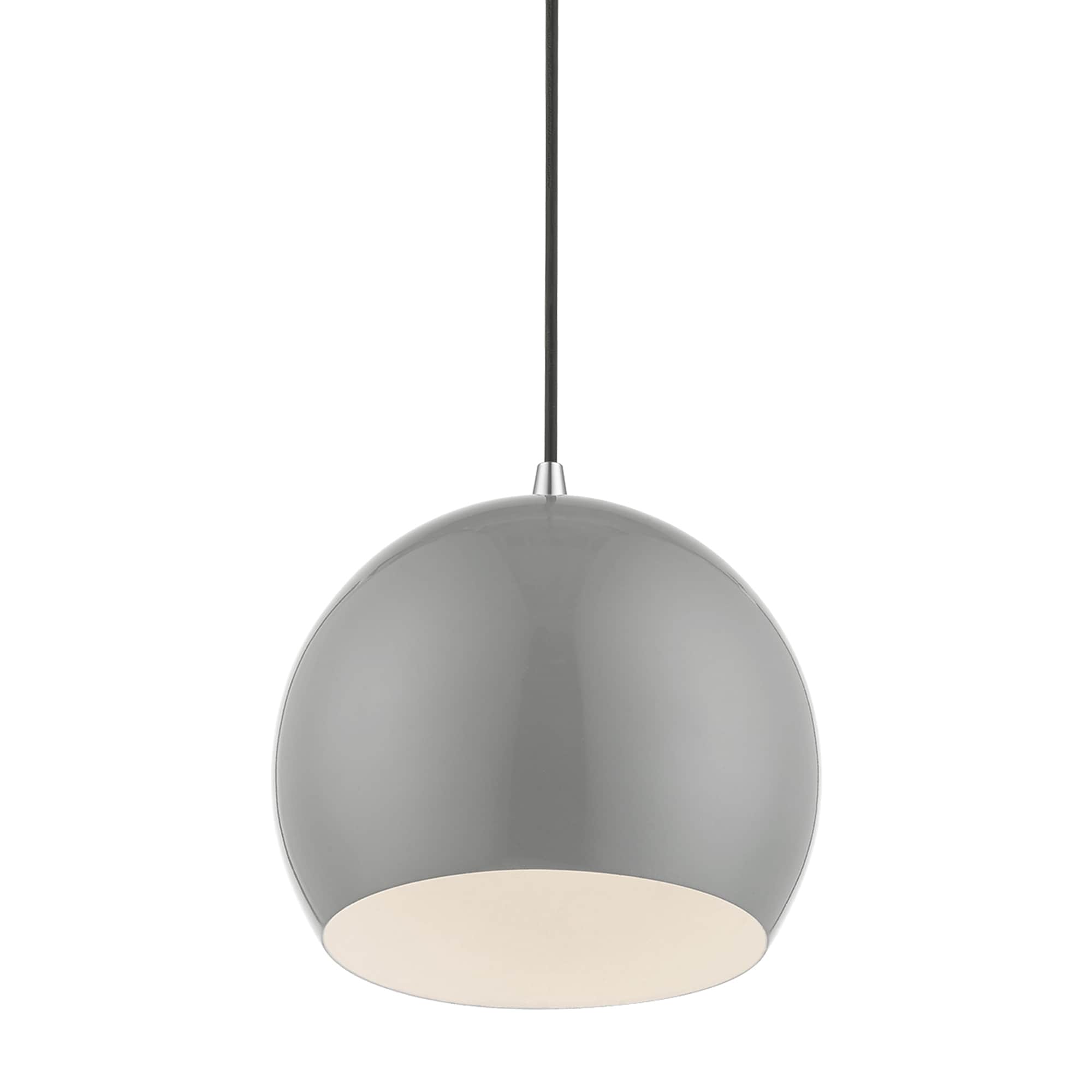 Shiny Light Gray Aluminum Globe Pendant with Chrome Accents