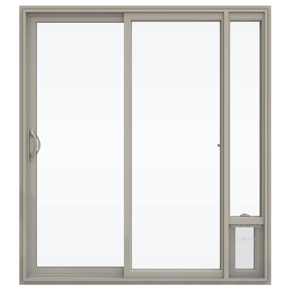 JELD-WEN 72-in x 80-in x 4-9/16-in Jamb Low-e Desert Sand Vinyl Sliding Left-Hand Sliding Double Patio Door Screen Included Stainless Steel in Brown -  LOWOLJW181500119