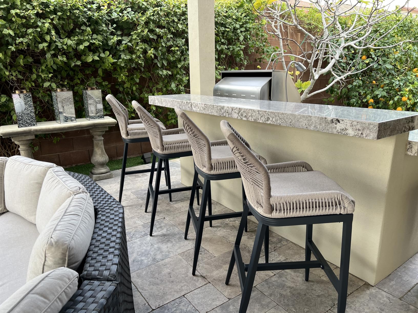 PURPLE LEAF Counter Height Bar Stools Set of 2 Rattan Wicker Outdoor Metal Boho Barstools with Back and Footrest Patio Garden Balcony Pool Bar Chairs in the Bar Stools department at Lowes