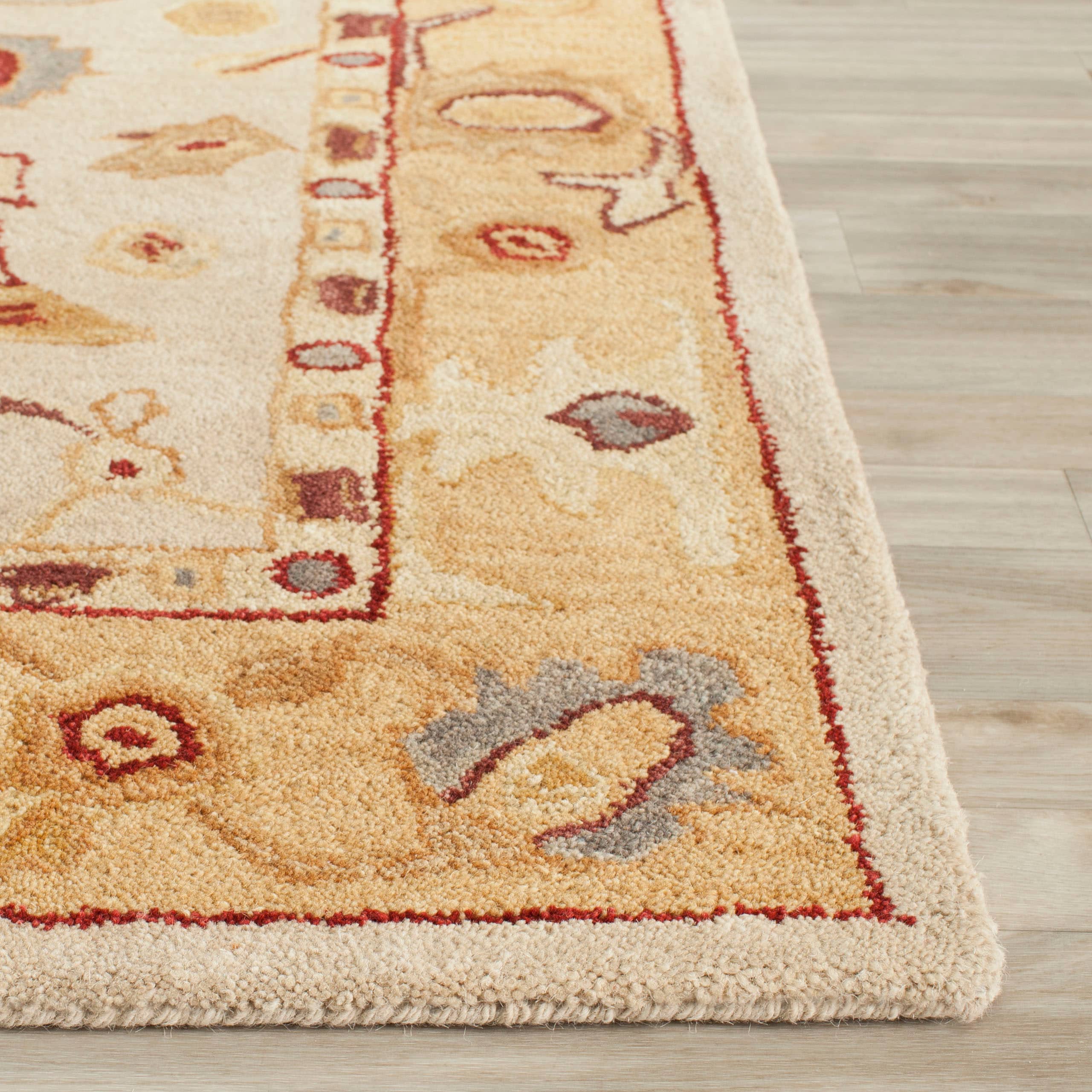 Elegant Ivory and Gold Hand-Tufted Wool Square Rug