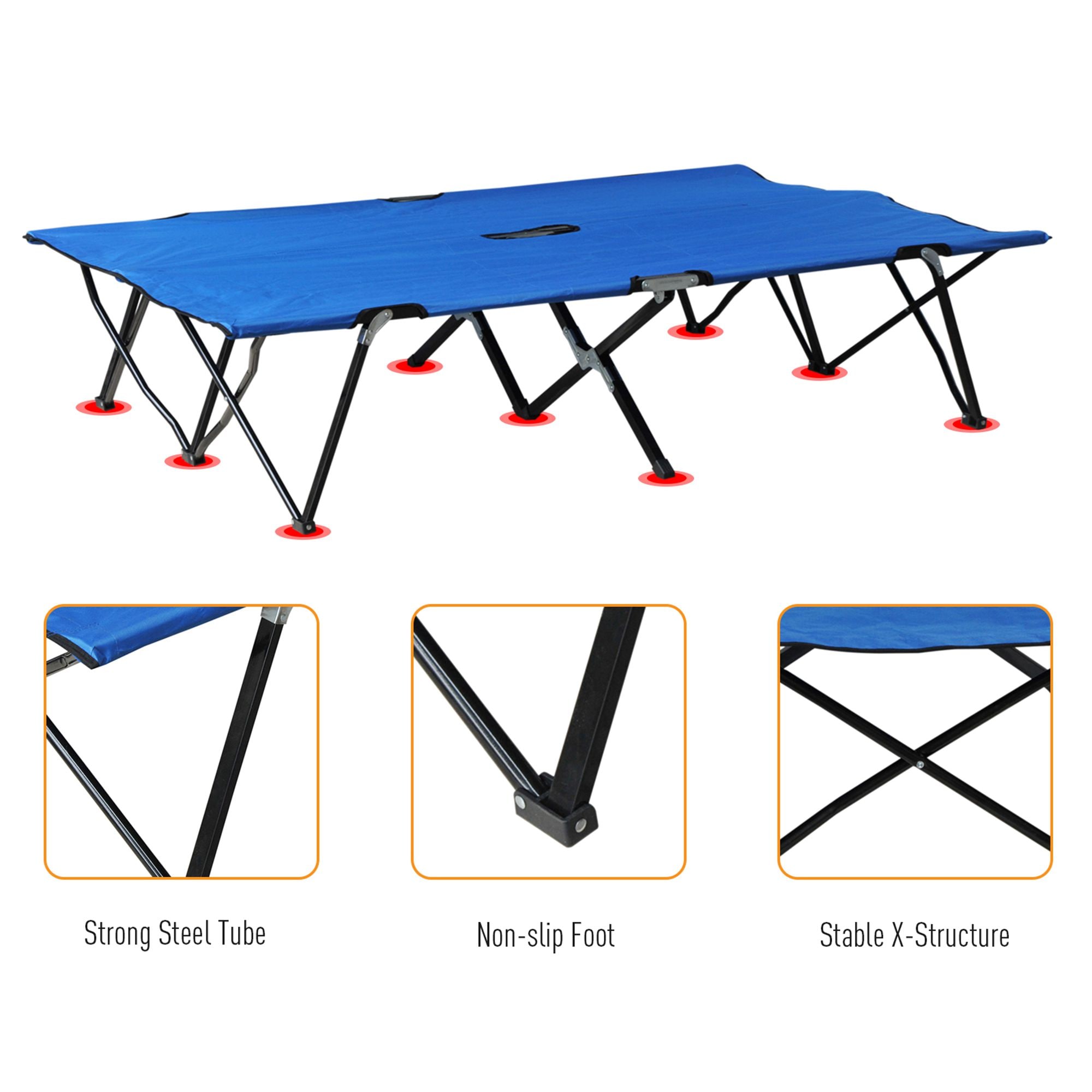 Outsunny 76 Two Person Double Wide Folding Camping Cot Blue 