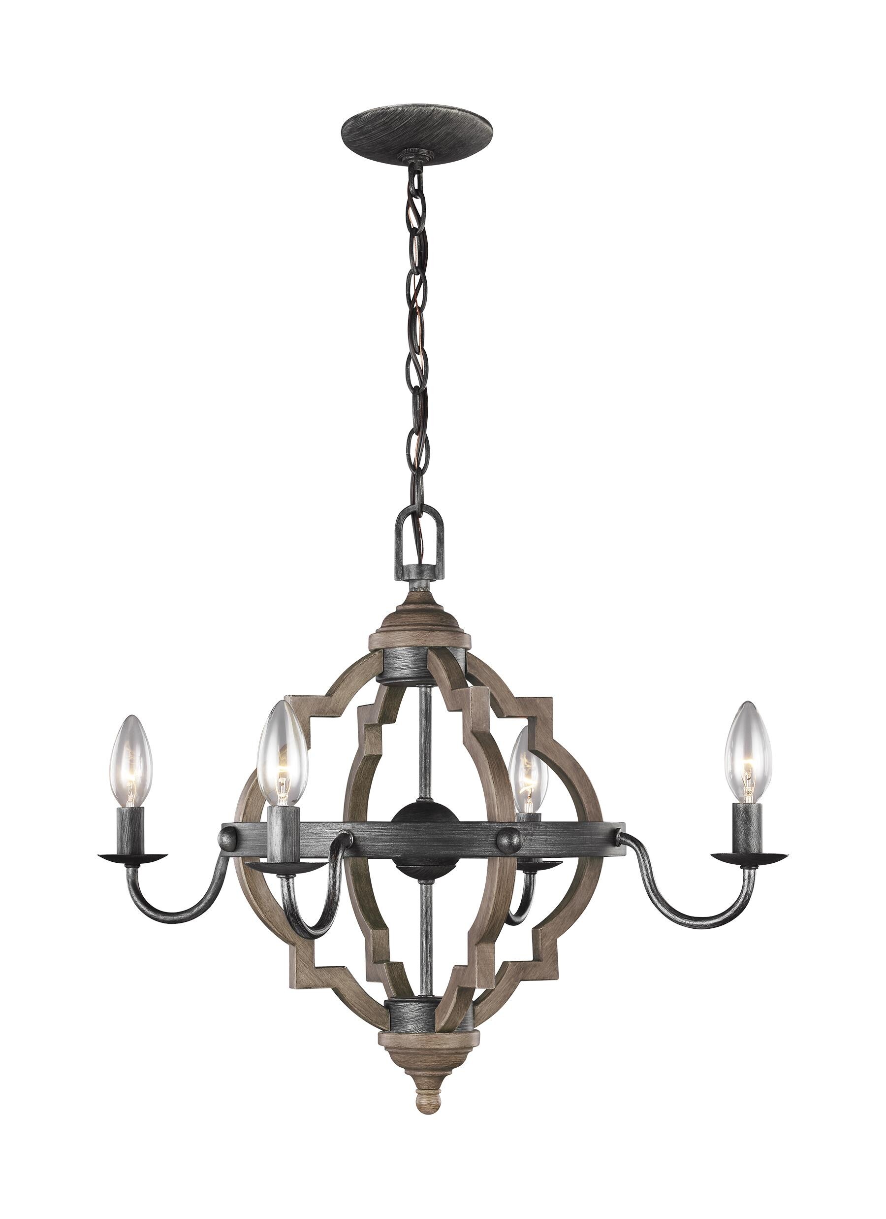 Sea Gull Lighting Socorro 22 in. W. 4-Light Weathered Gray and Distressed Oak Chandelier Sea Gull Lighting Socorro 22 in. W. 4-Light Weathered Gray and Distressed Oak Chandelier