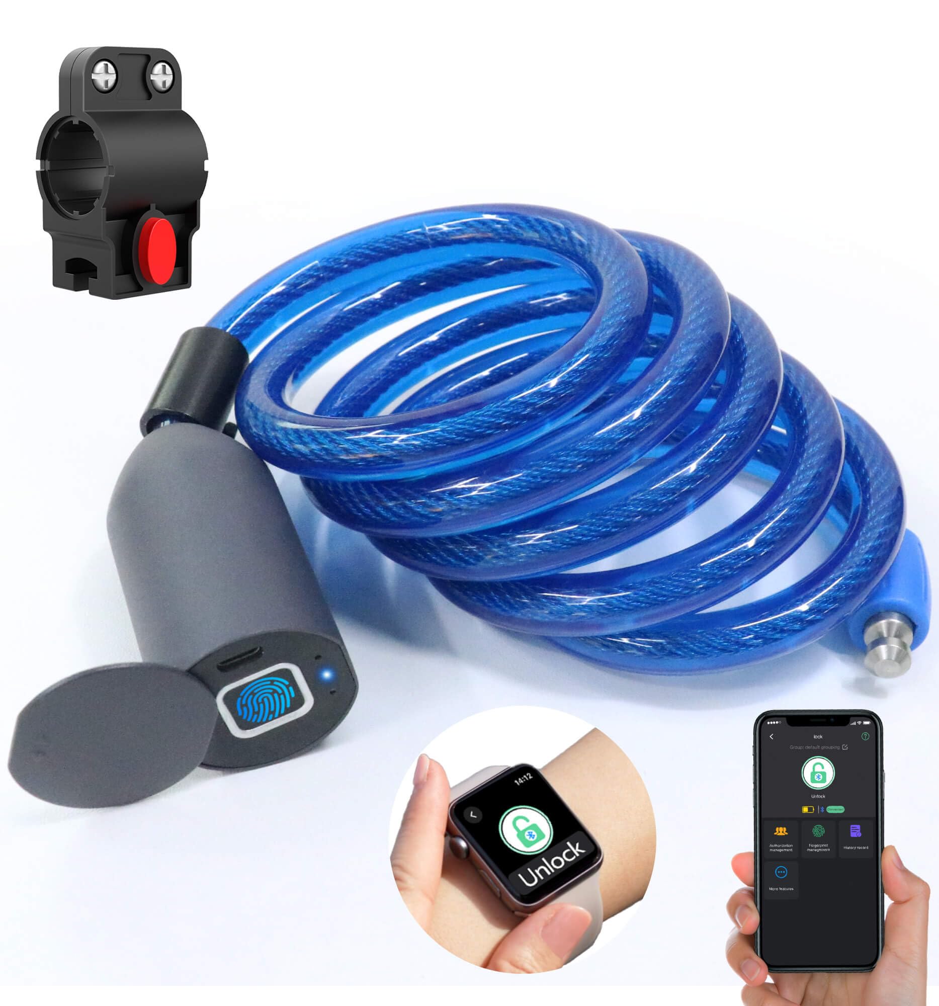 CYIKE  Fingerprint Cable Lock 4.9FT Long Heavy Duty Anti Theft Bike Lock Weatherproof Keyless Digital Biometric Bluetooth Smart Lock for Bicycle
