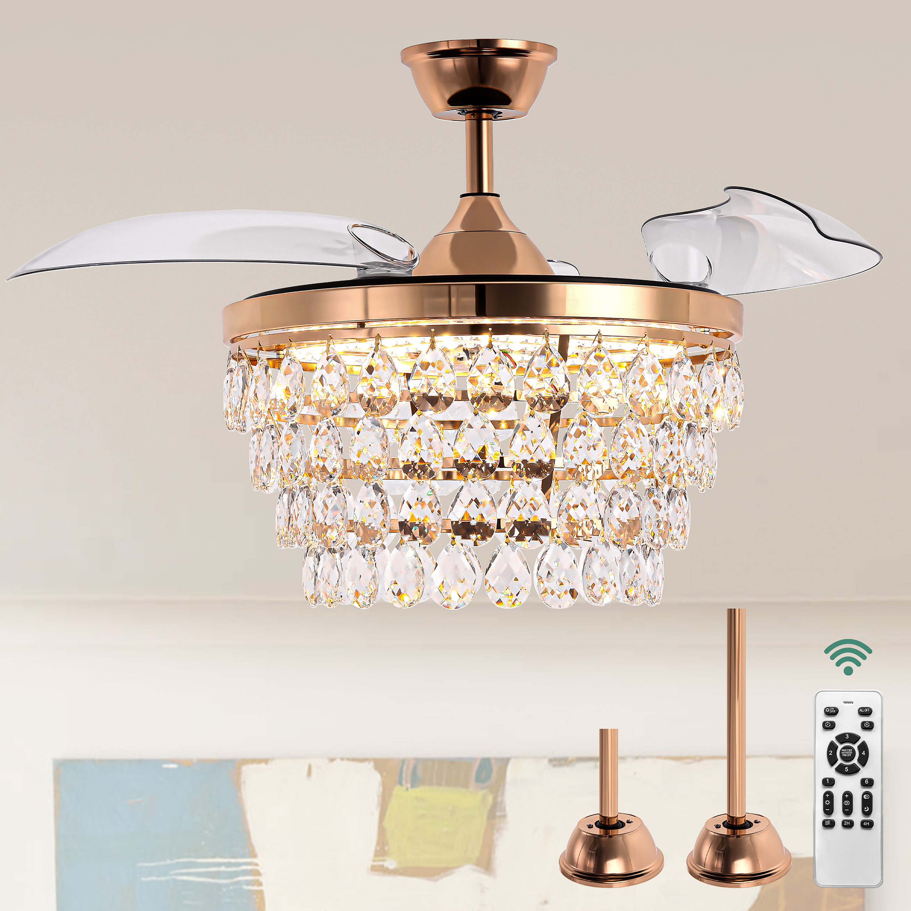 Cusp Barn CS42P70G 42-in Gold with ABS Plastic Blades Chandelier Ceiling Fan Without Light - Remote Included ( 3 -Blade )