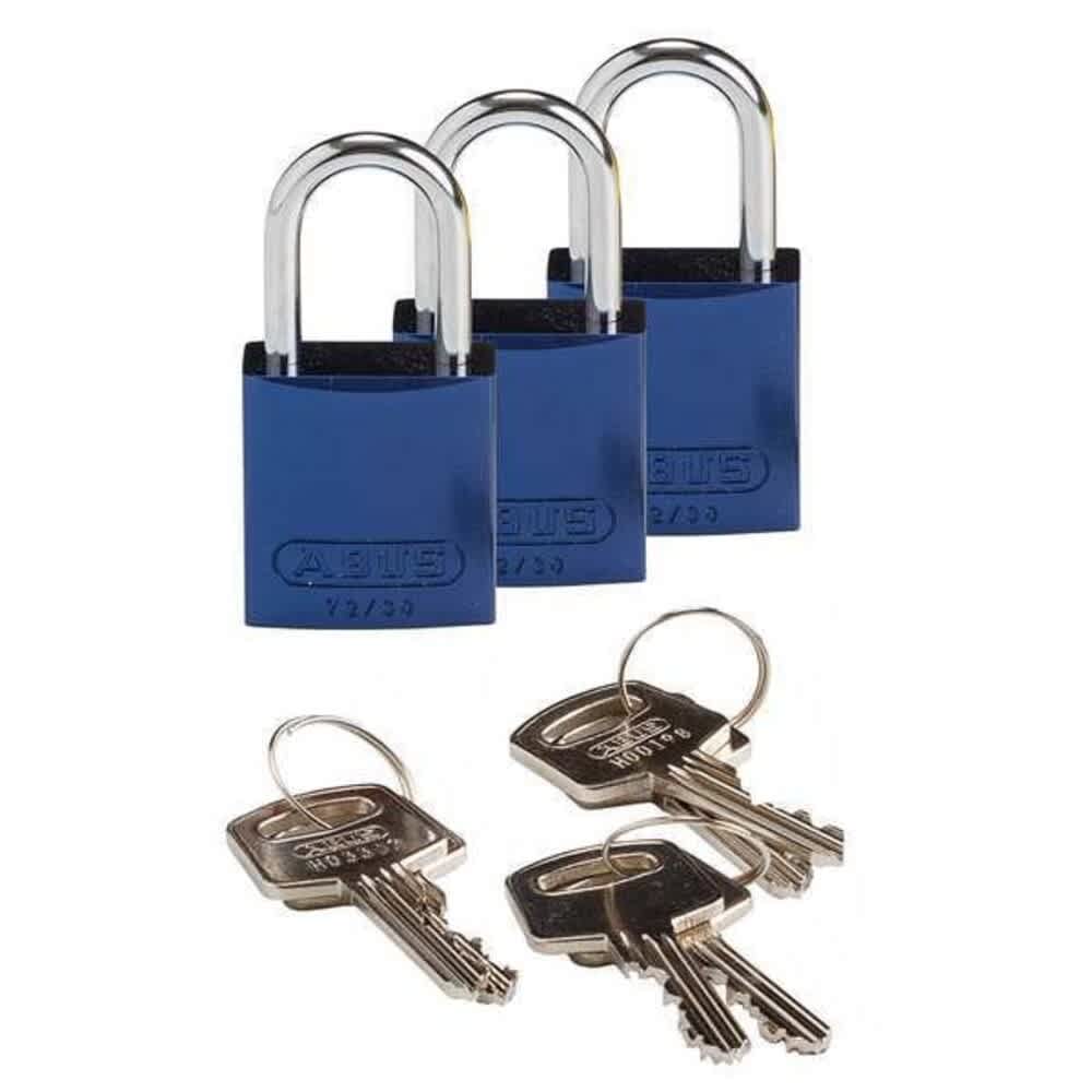 Brady  Lockout Padlock Keyed Alike Aluminum Blue 1 in Shackle Height 1 1/4 in Body Width 3 PK