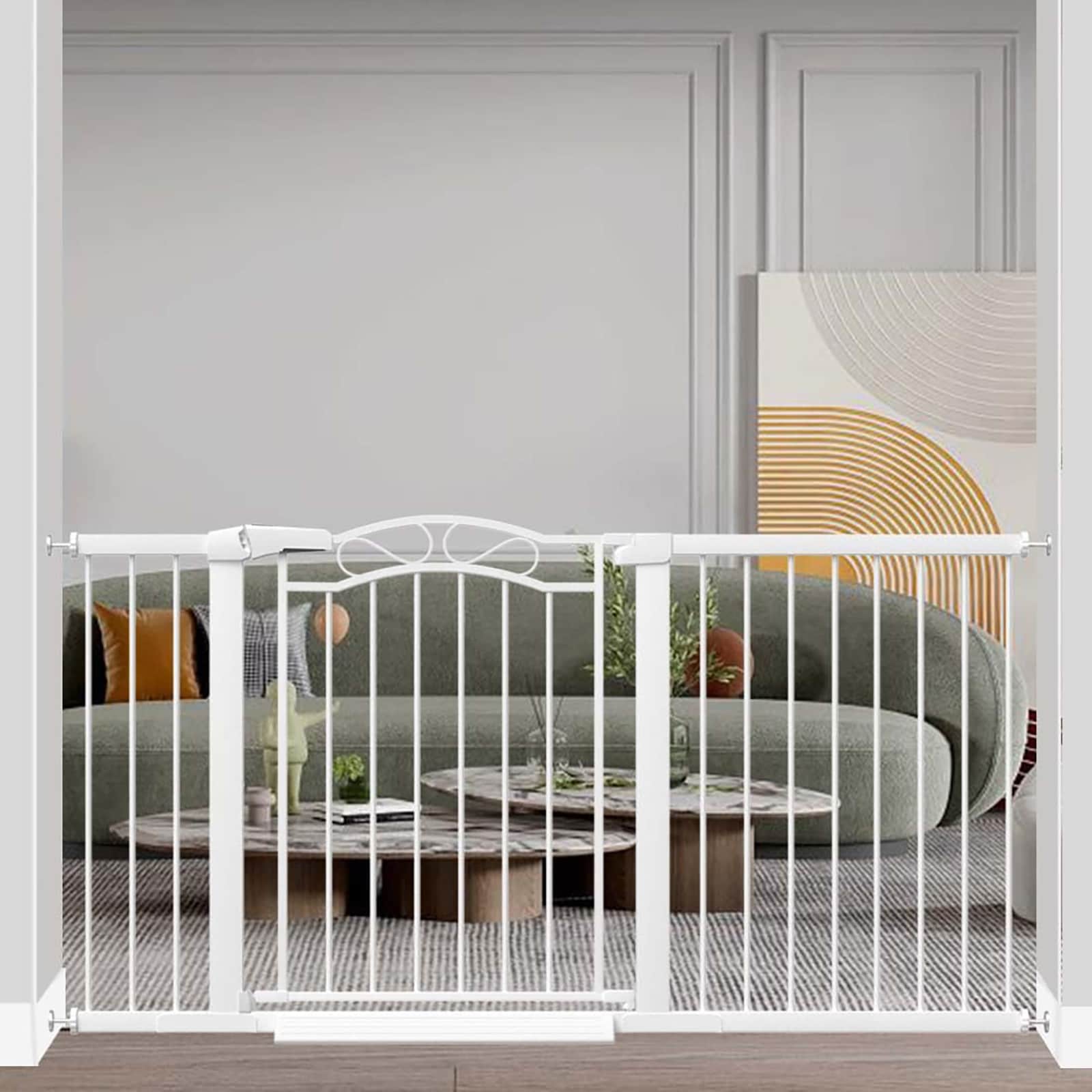 Anqtovp  1 Piece 59.84 to 62.60 Inch Extra Wide Pressure Mounted Baby Gate Indoor Walk Thru Safety Gate for Kids or Pets for Doorways and Stairs