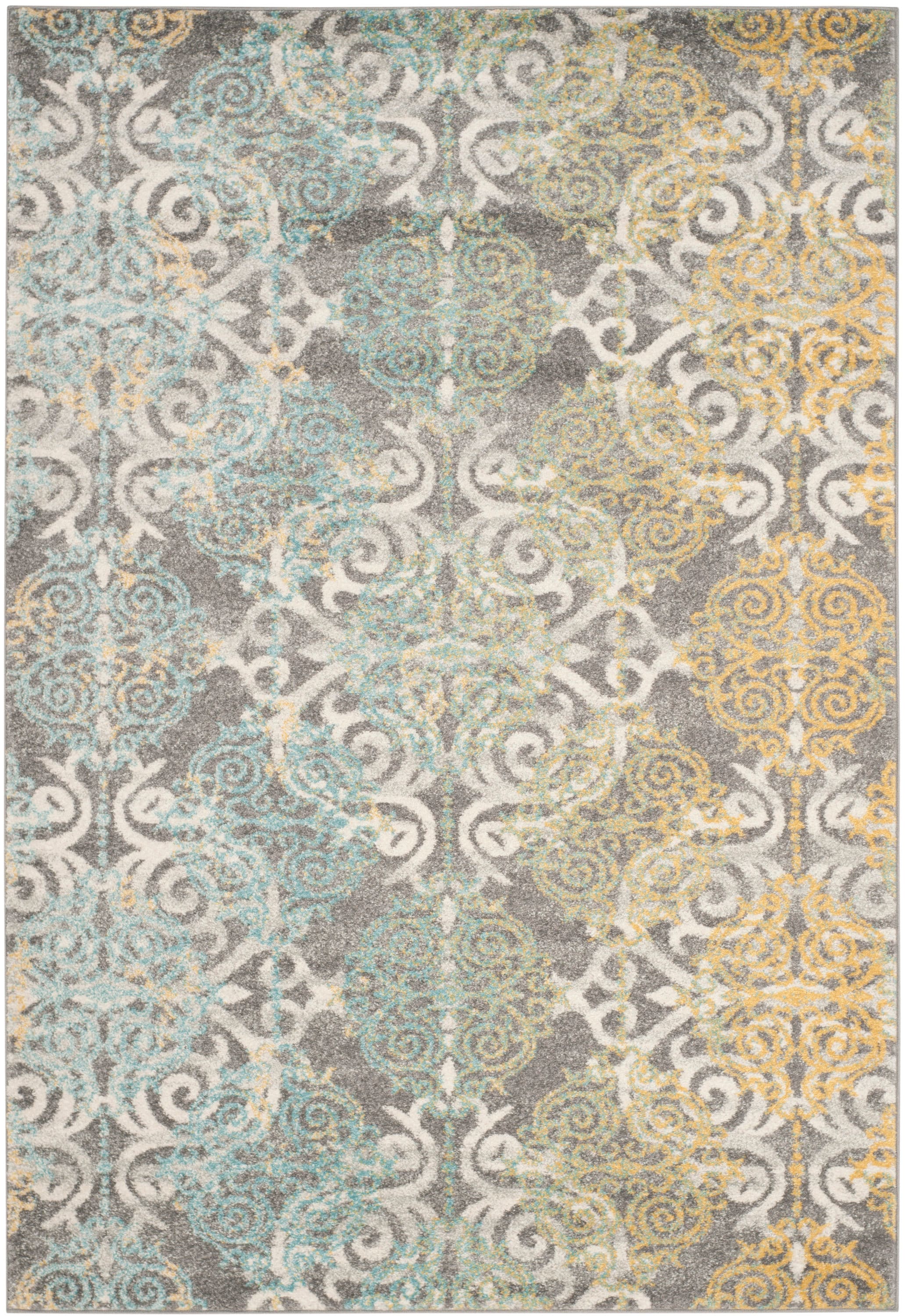 Grey and Ivory High Pile Synthetic Boho Area Rug