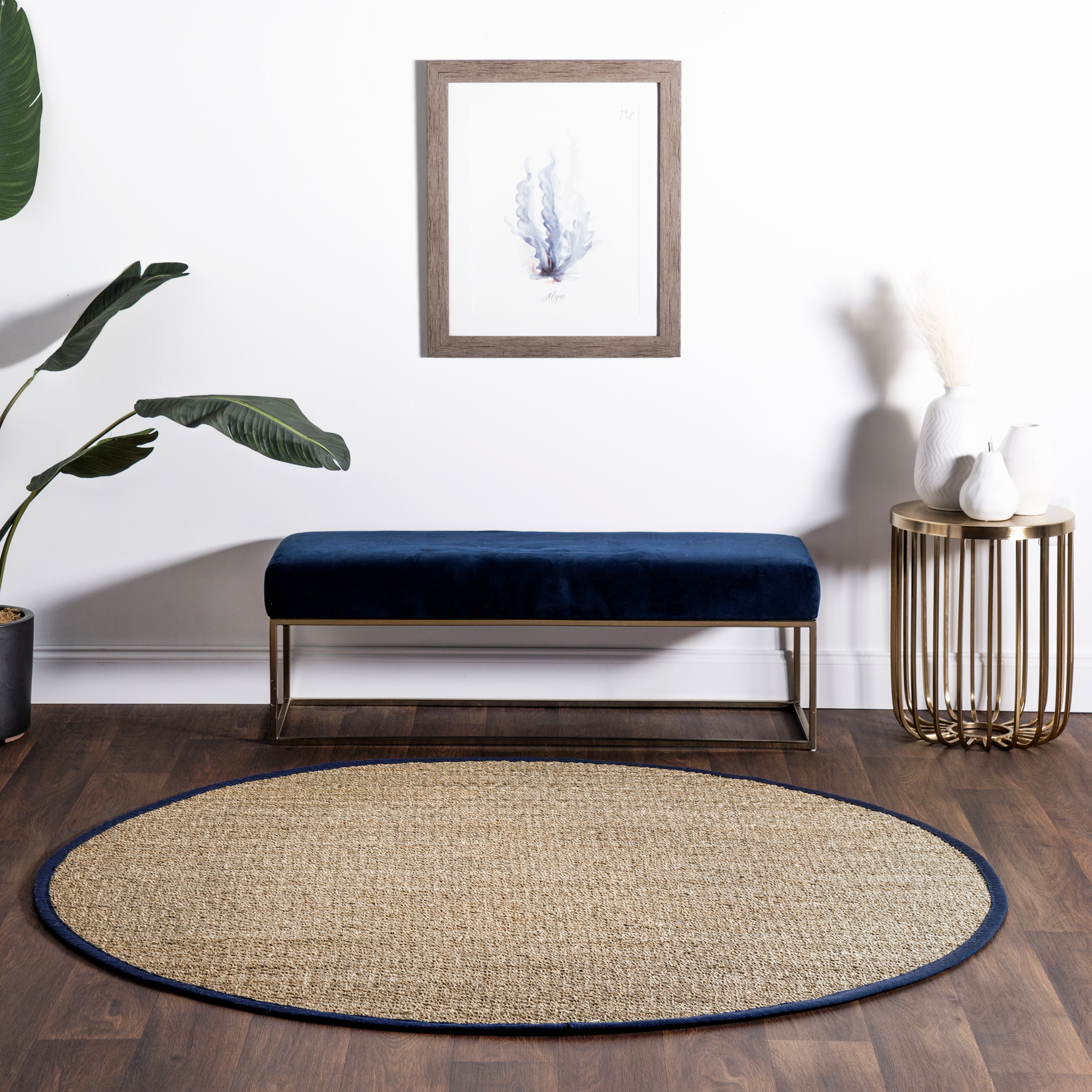 Coastal-Cool Navy Stripe 4' Round Seagrass Area Rug