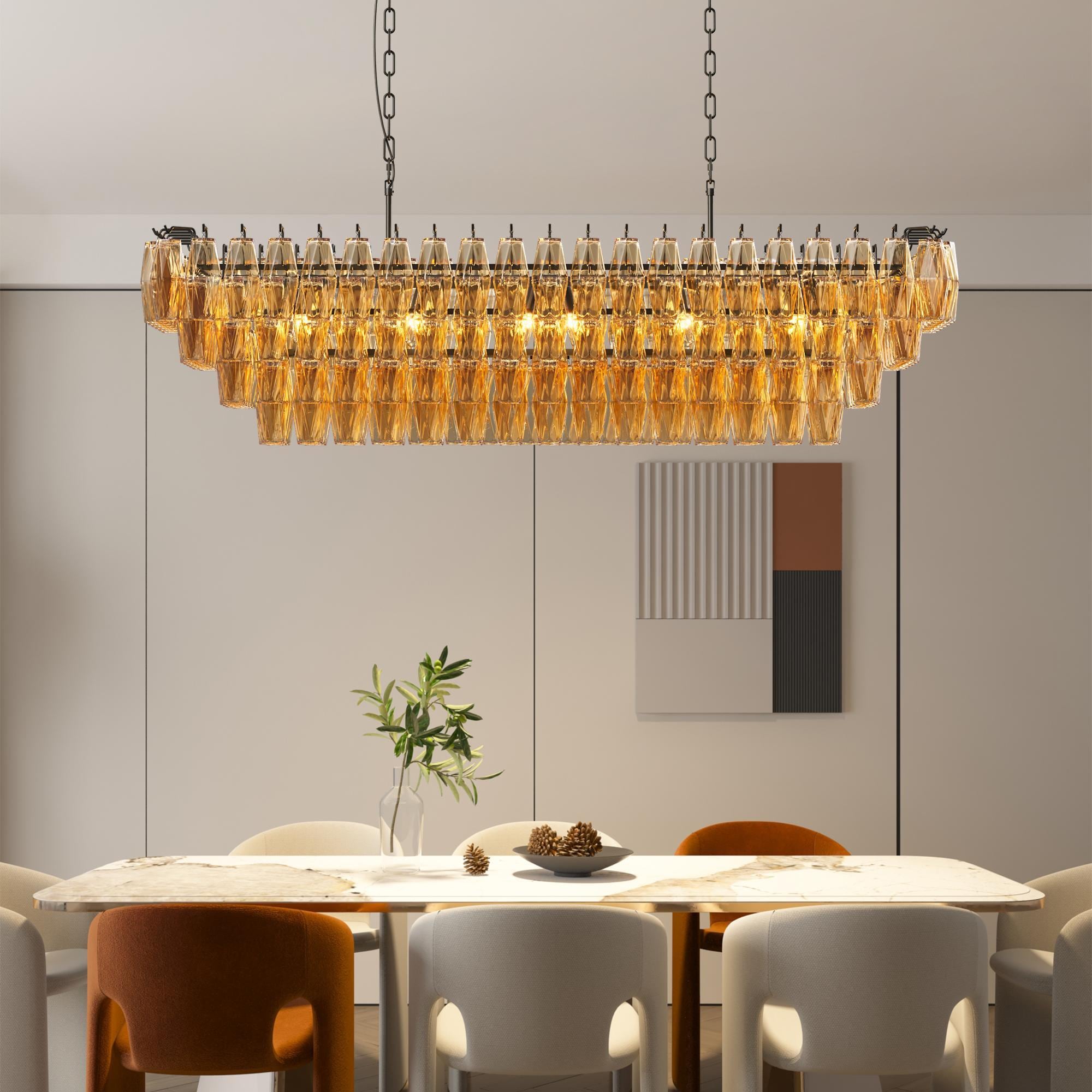 Bayfeve - 54-in 12-Light Black 4-Tier Glass Chandelier with Smoke Glass Shades (Bulbs not included)
