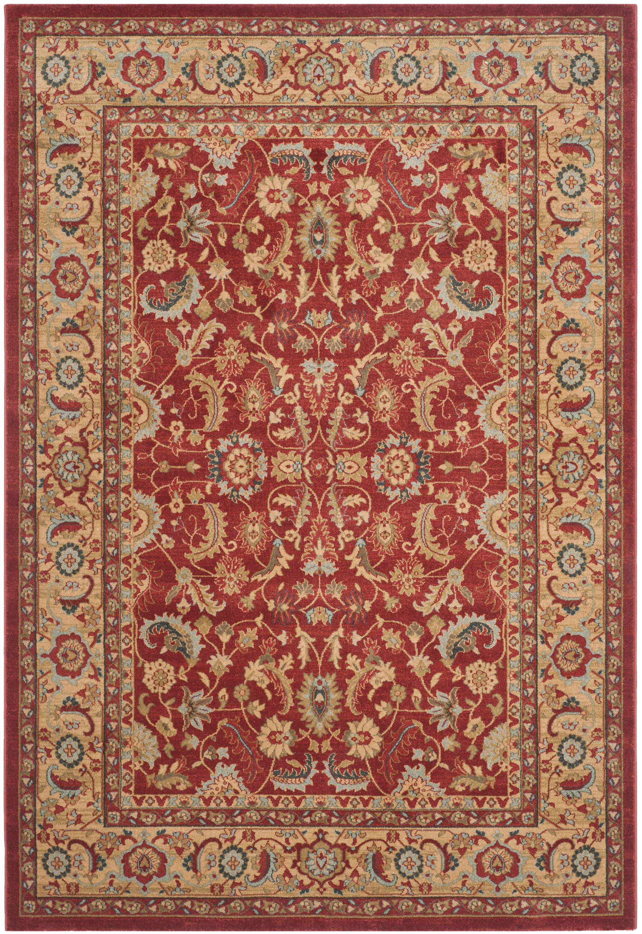 Red and Natural Rectangular Synthetic Persian Area Rug