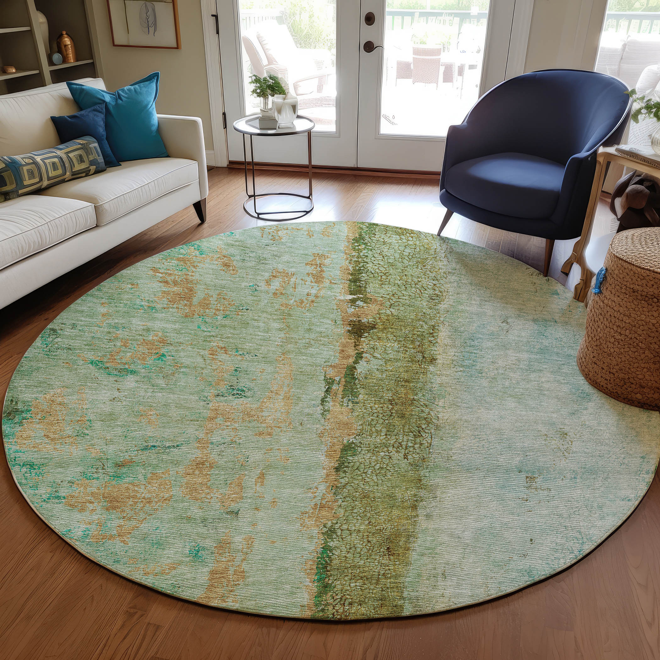 Addison Rugs ACN605GE8RO Chantille ACN605GE 8 x 8 (ft) Polyester Green Round Indoor/Outdoor Abstract Machine washable Area rug