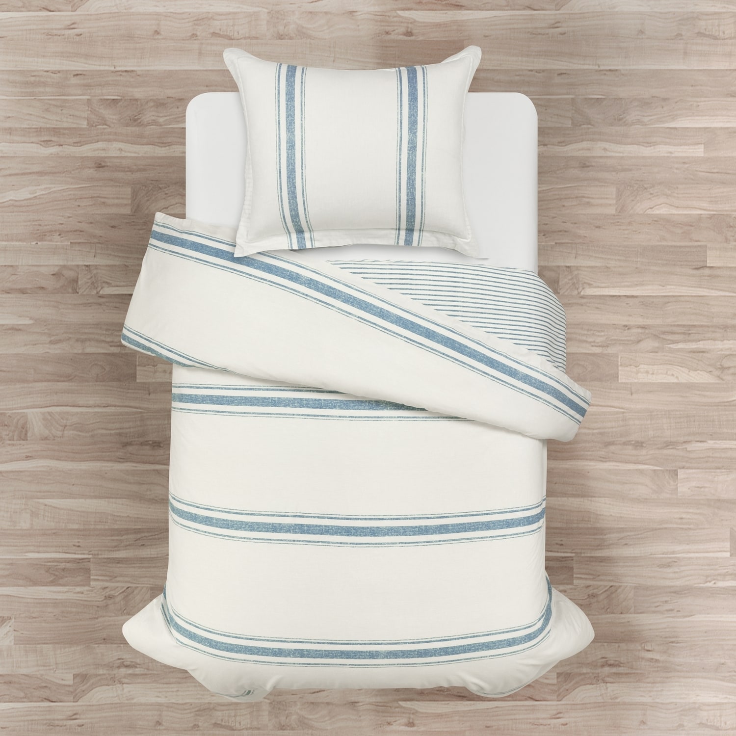 Blue and White Cotton Twin XL Reversible Duvet Cover Set