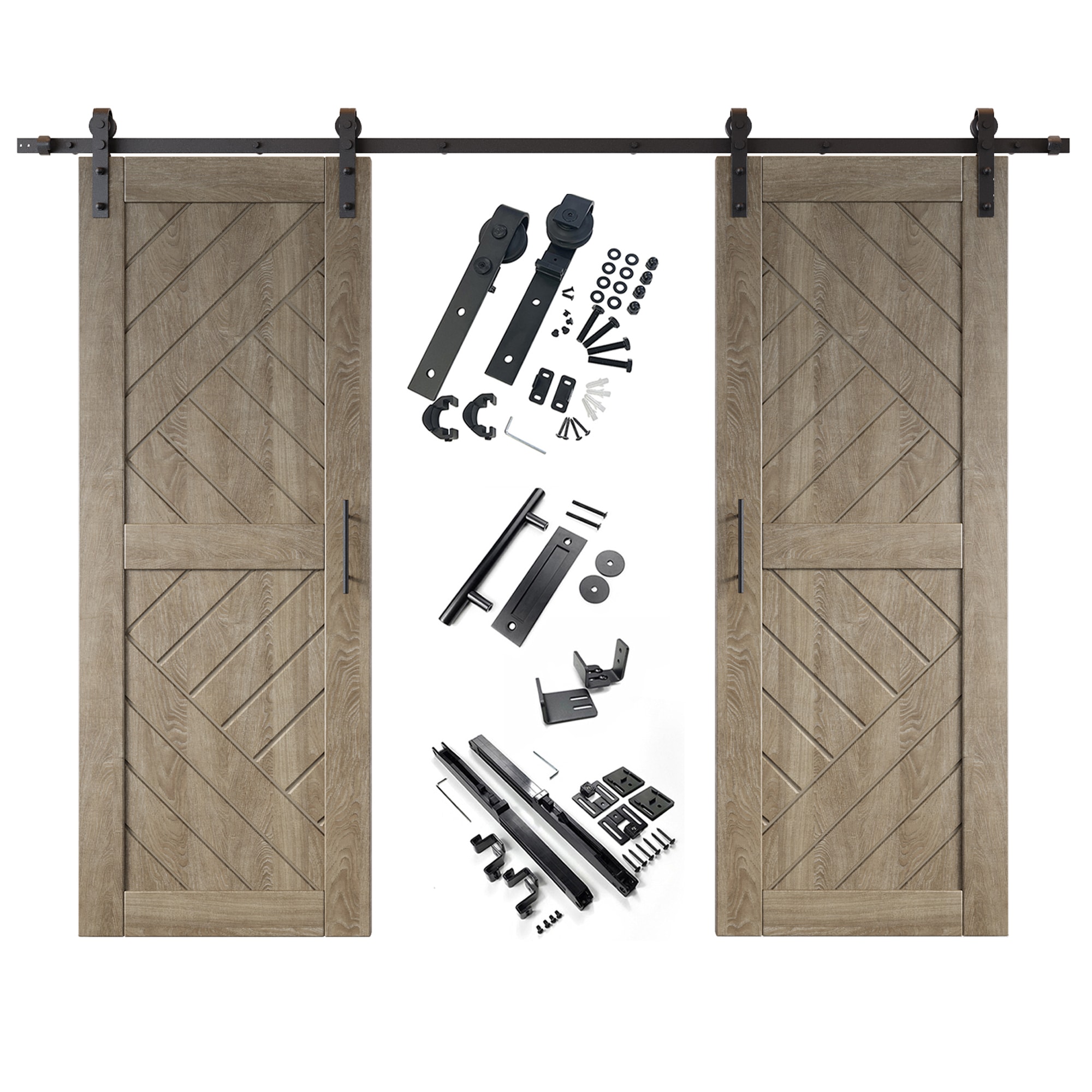 HOMACER Double 30-in x 84-in Classic Gray Pine Wood Solid core Sliding ...