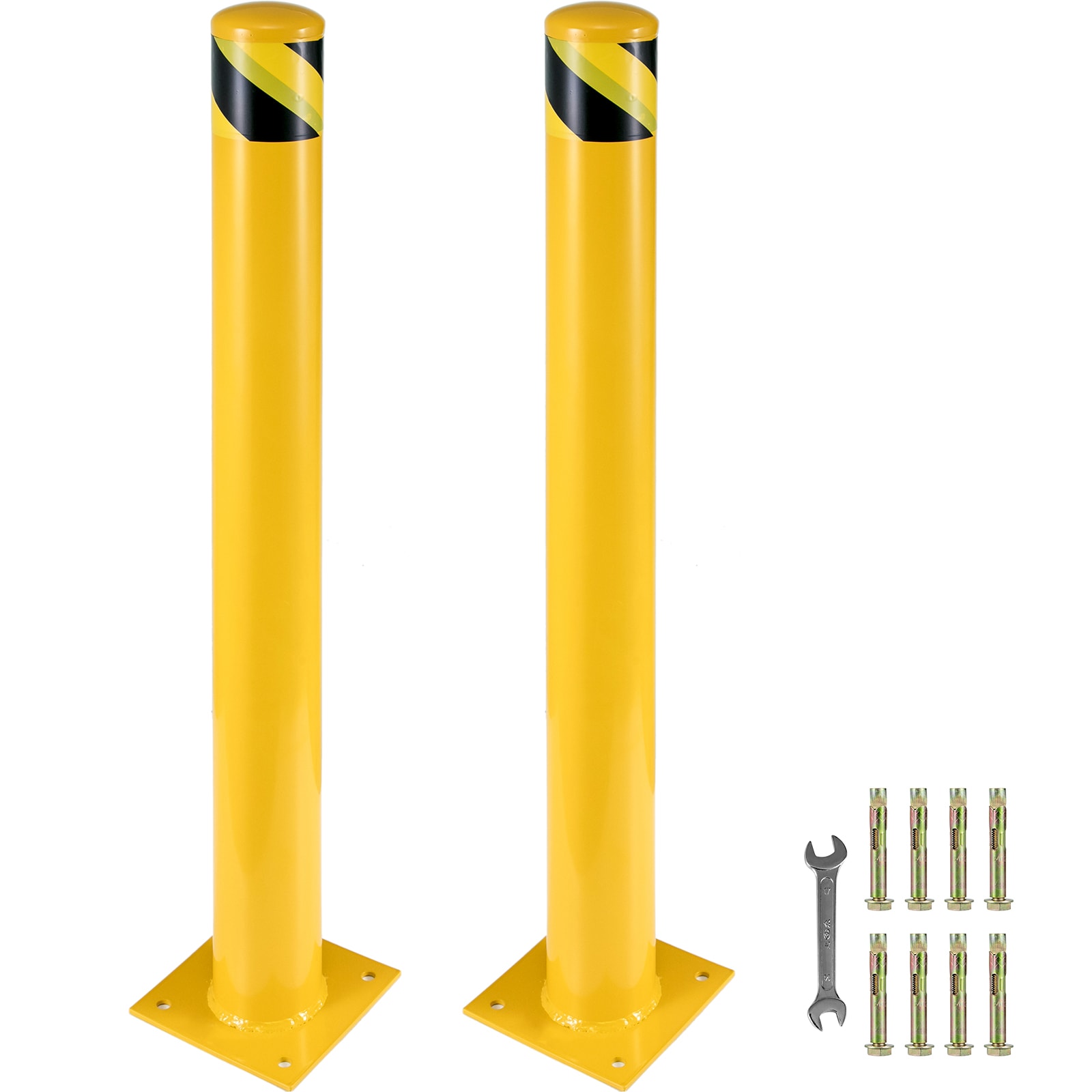 GIVIMO - Safety Bollard 36-in Tall 5.5-in Diameter Steel Pipe Post 2-Pack Yellow Powder-Coated Q2...