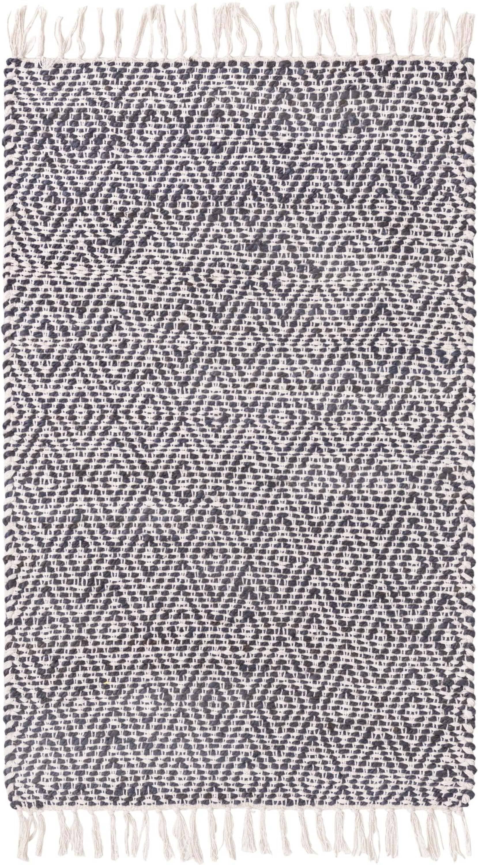 Handmade White Navy Geometric Braided Jute 3x5 Area Rug