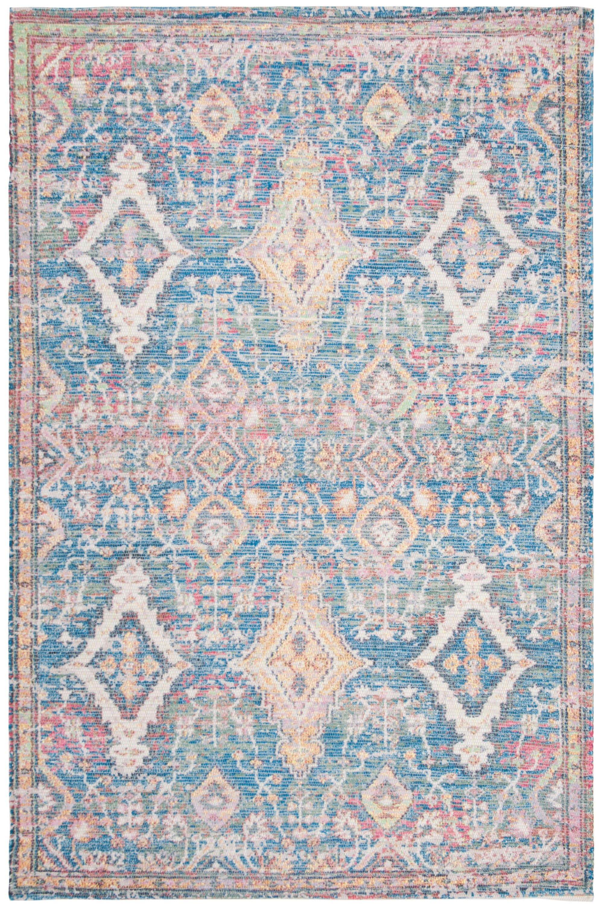 Reversible Turquoise & Peach Handwoven Cotton-Wool Blend Area Rug, 4' x 6'