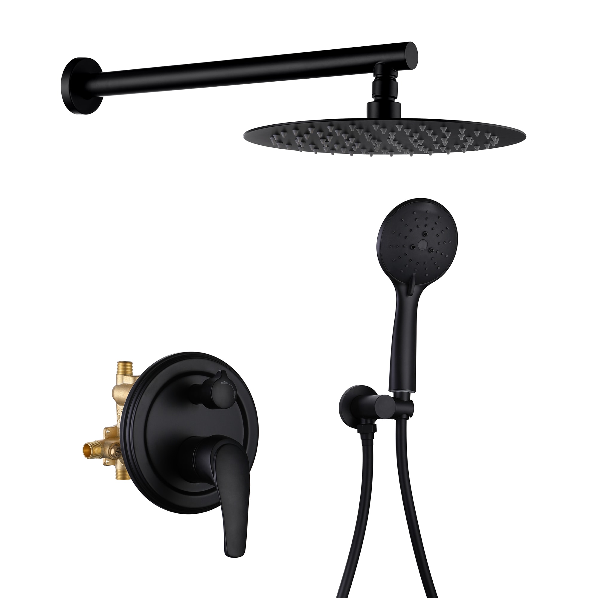 Mondawe MD-S103BN Matte Black 10-in Dual Head Built-In Shower Faucet System with 2-way Diverter ( Pressure-balanced Valve Included )