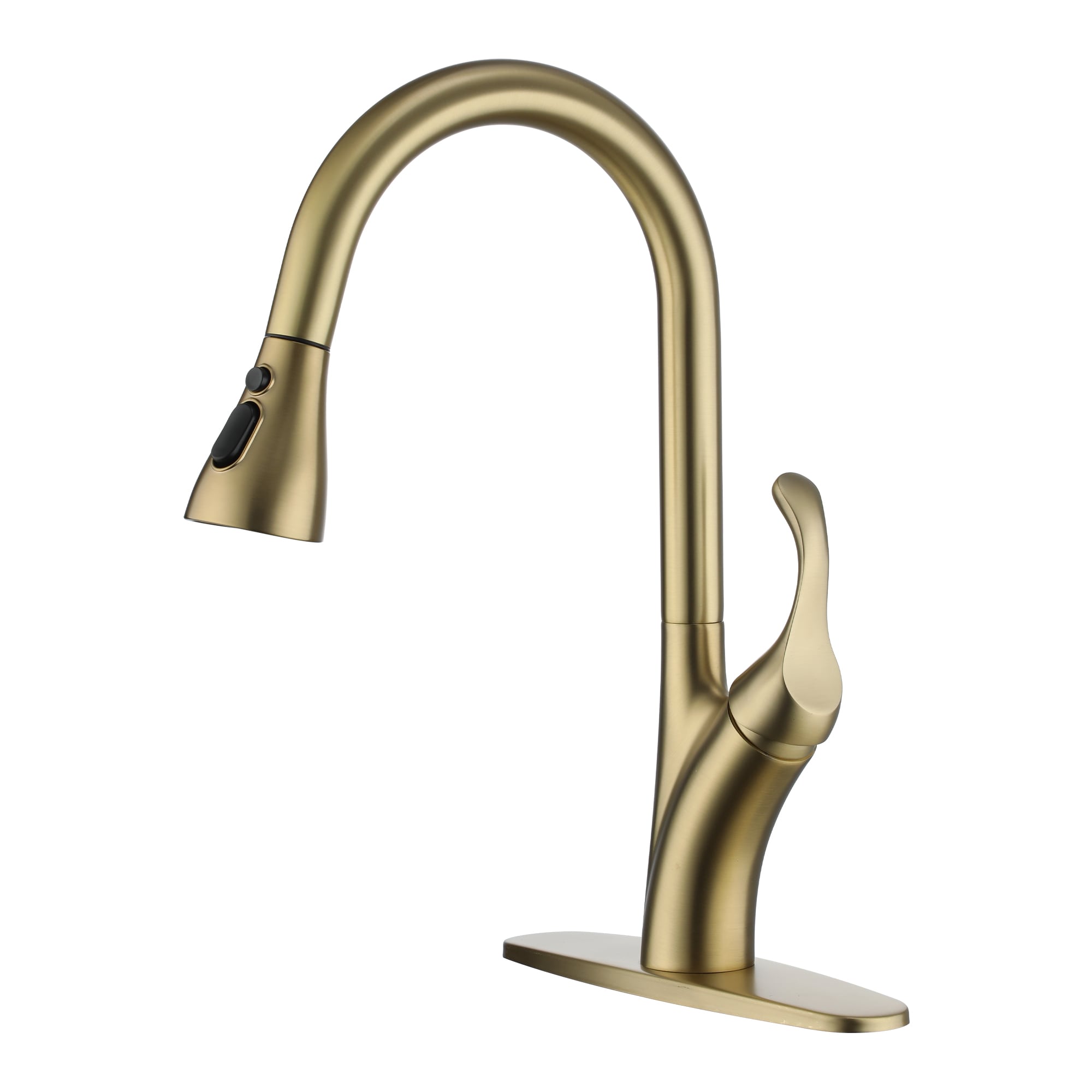 Mondawe MD-D96-BN Brushed Gold Single Handle Deck-mount Pull-down Kitchen Faucet with Sprayer ( Deck Plate Included )