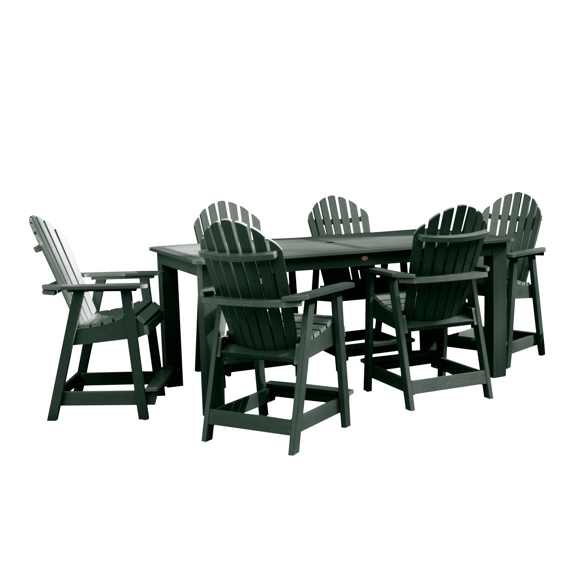 highwood AD-ST7HM2CO5BA-CHE The Adirondack 7-Piece Green Bar Height Patio Dining Set Plastic Rectangle Table with 6 Stationary Chairs