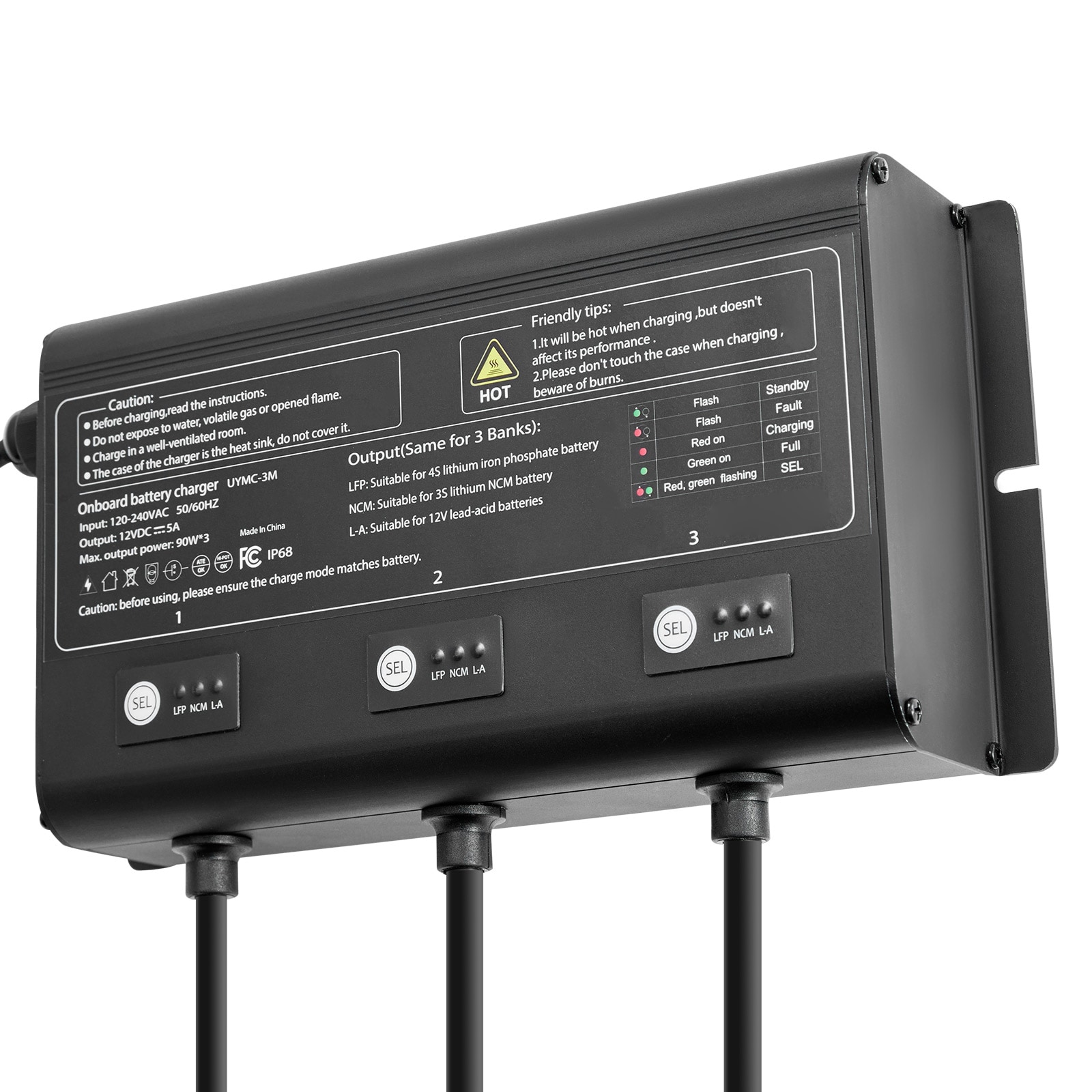 GIVIMO 3-Bank Marine Battery Charger 5A 12V Onboard Boat Charger IP68 Waterproof Smart On-Board Battery Charger for LiFePO4 NCM and Lead-Acid Batteries Yacht RV Trailer #LW108GIVSS3811