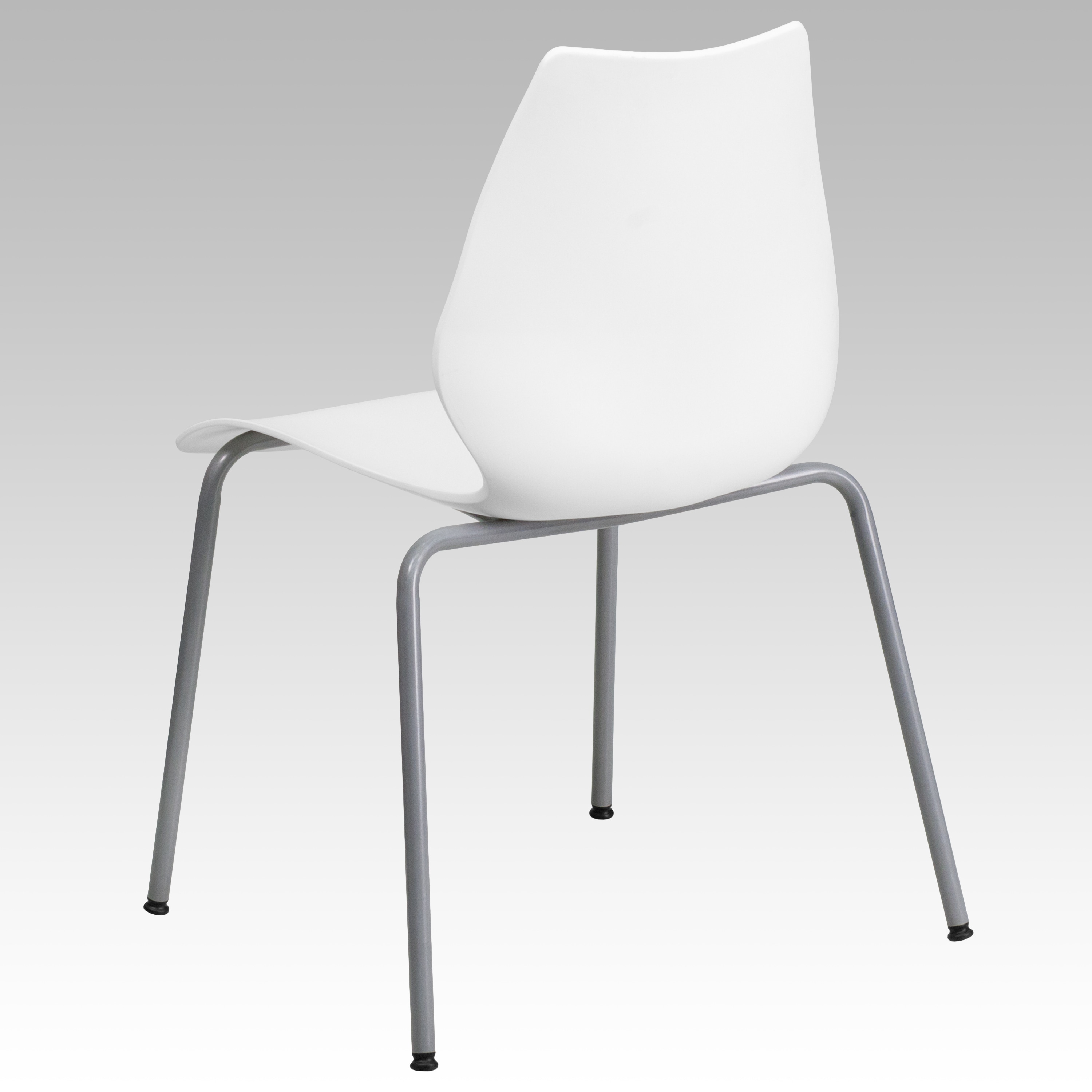 Lumbar-Support White & Silver Metal Stackable Chair