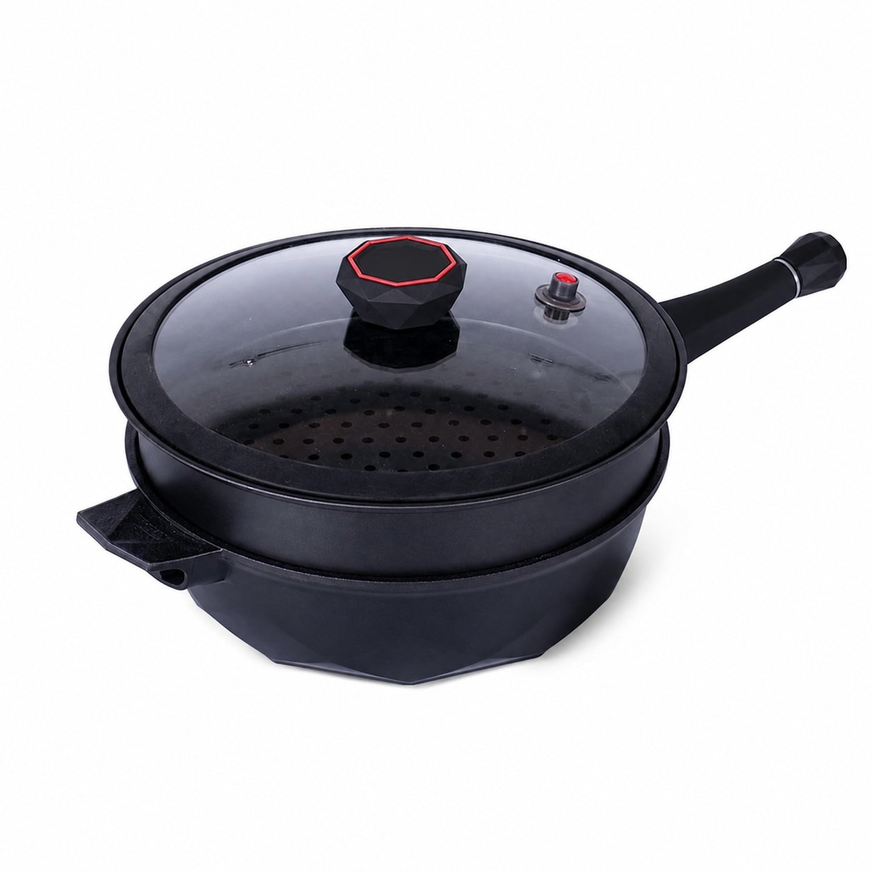 Aoibox  11 in 5 Qt Multipurpose Titanium Nonstick Deep Frying Pan with Glass Lid and Steaming Grid Included