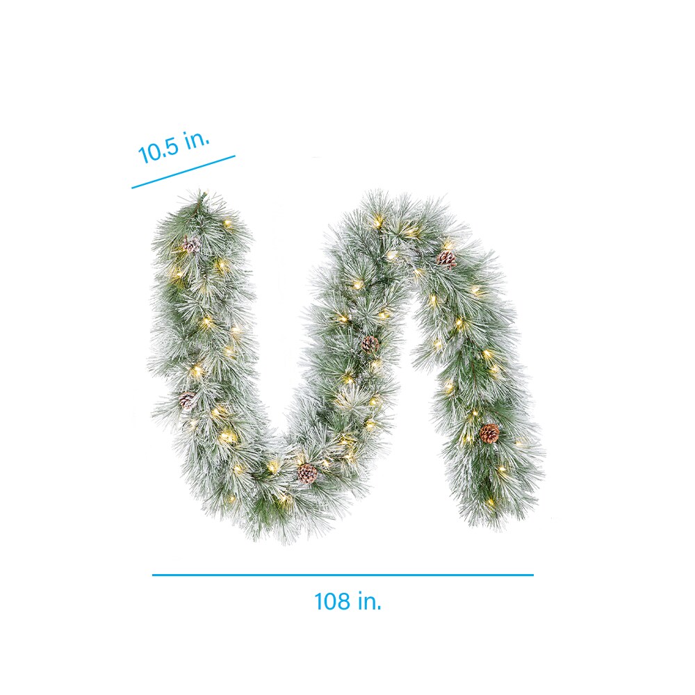 Light Garland with Snowy Pine Cones Christmas 108in. Lighted Faux