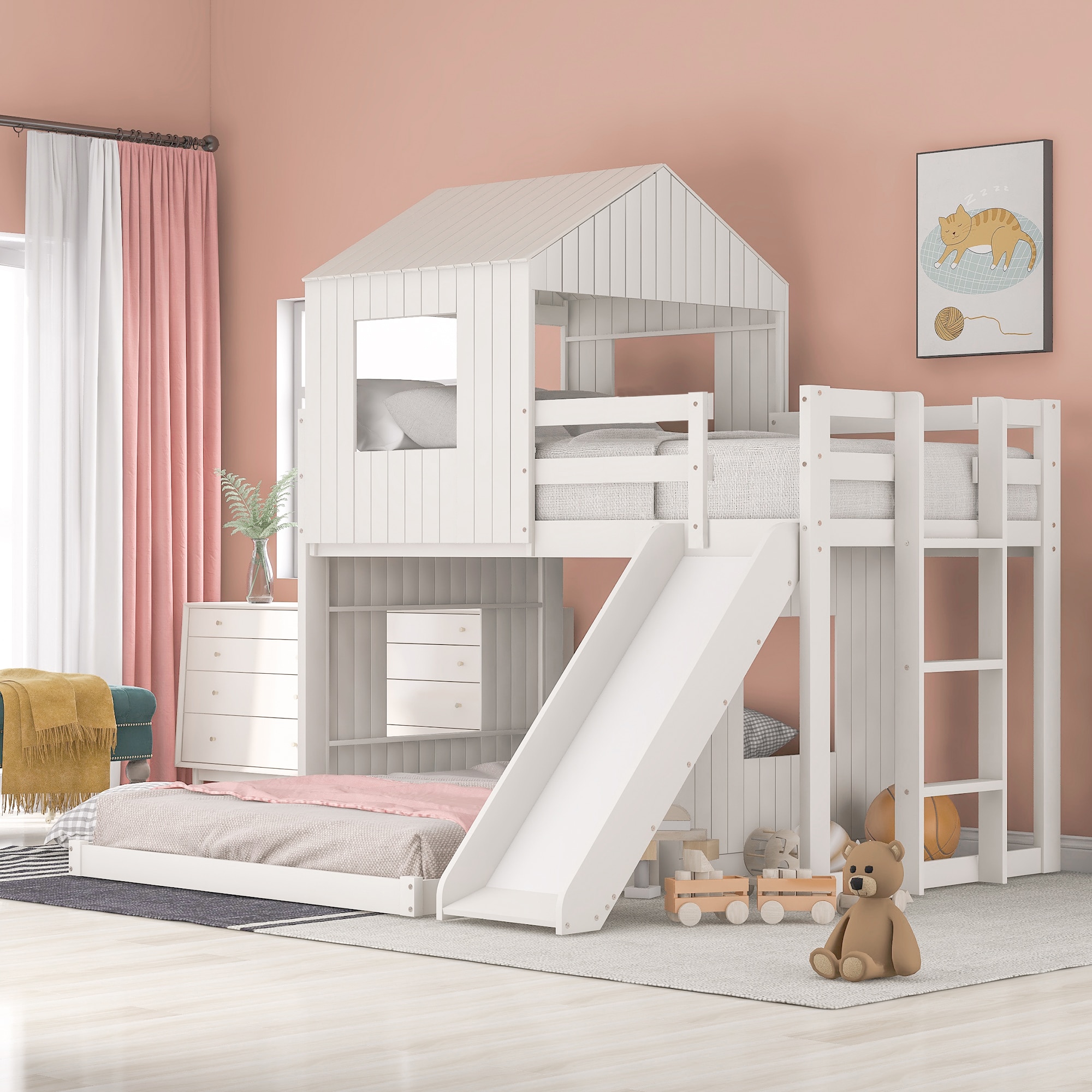 White wood bunk clearance beds twin over full