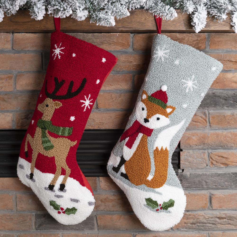 Reindeer Hooked Christmas Stocking - Glitzhome