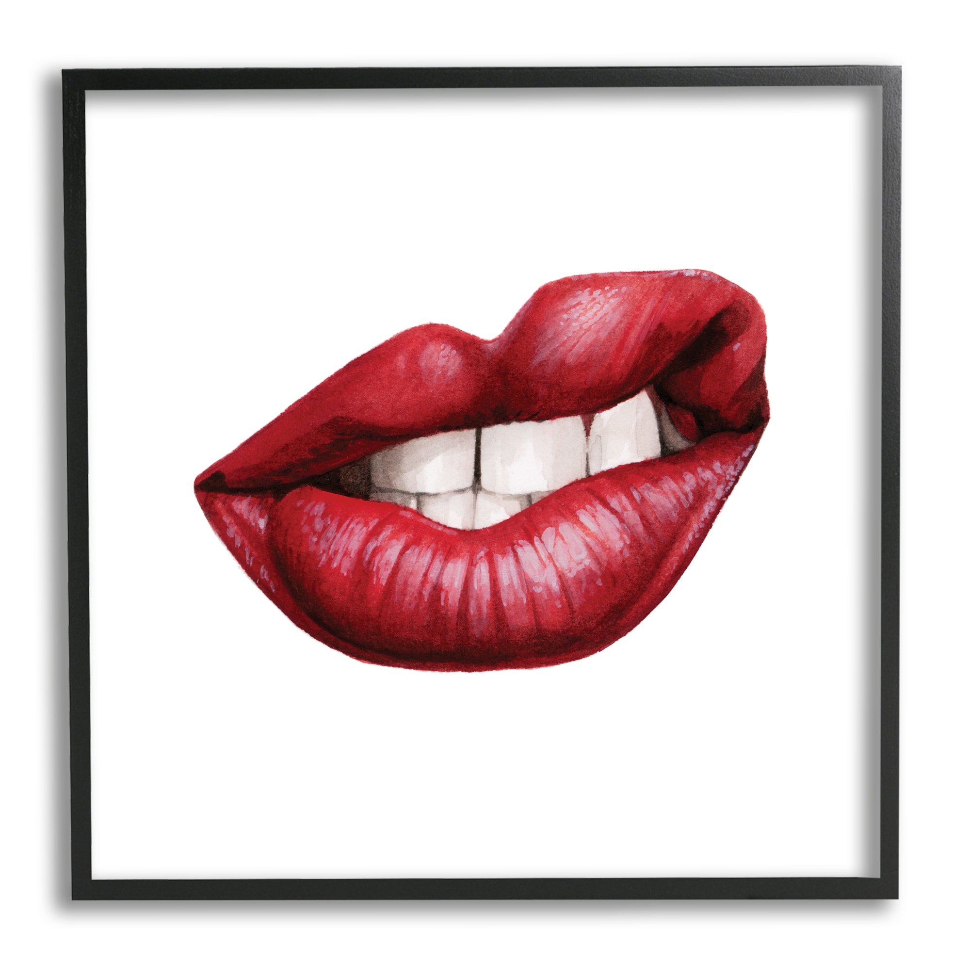 Stupell Industries AE-570-FR-12X12 Sneering Lips Bold Emotion Red Lipstick Teeth Grace Popp Framed 12-in H x 12-in W People Print