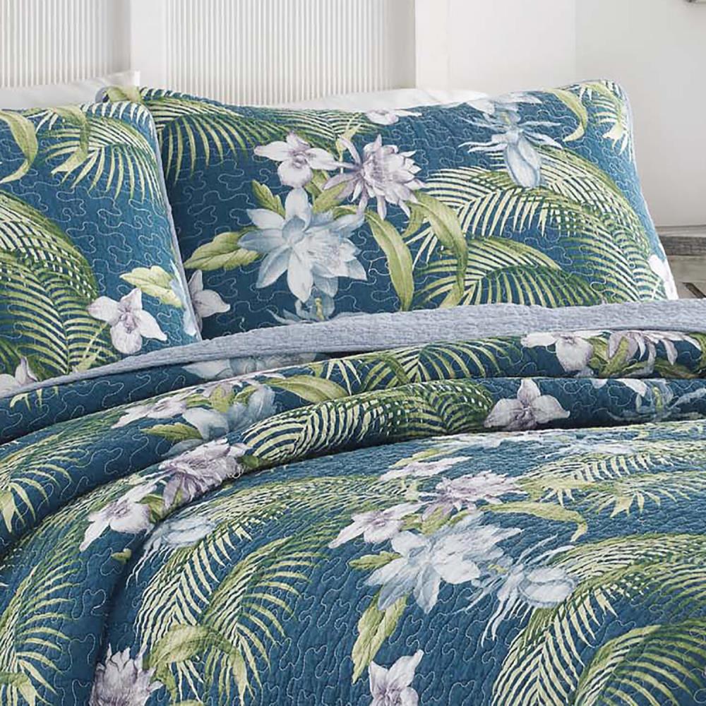 Tommy Bahama Palmday 3-Piece Blue Cotton Full/Queen Quilt Set