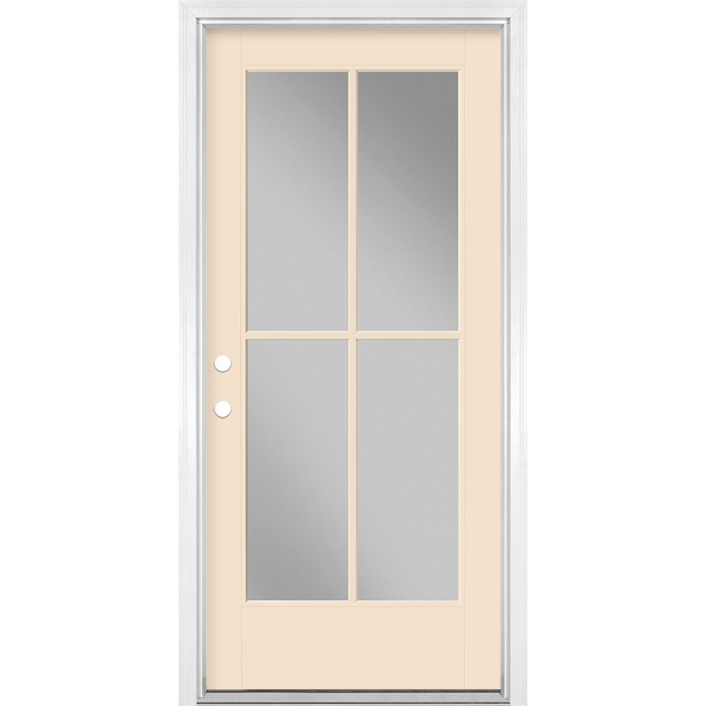 Masonite 1524134 36-in x 80-in x 4-9/16-in Fiberglass Full lite Right-hand inswing Bisque Painted Prehung Front Door with Brickmould Insulating core