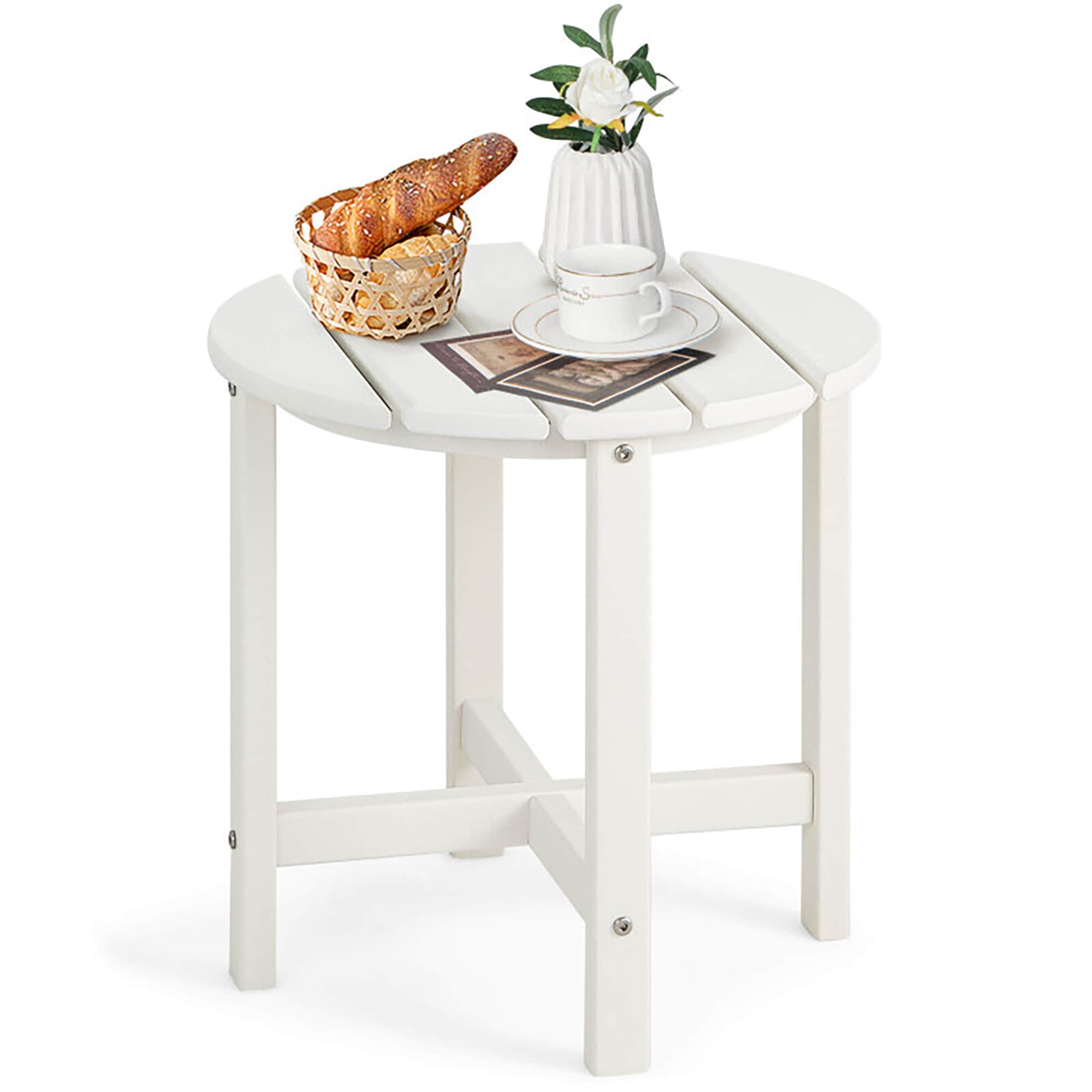 Forclover HYFW-T940WH HDPE Round Outdoor End Table 18-in W x 18-in L