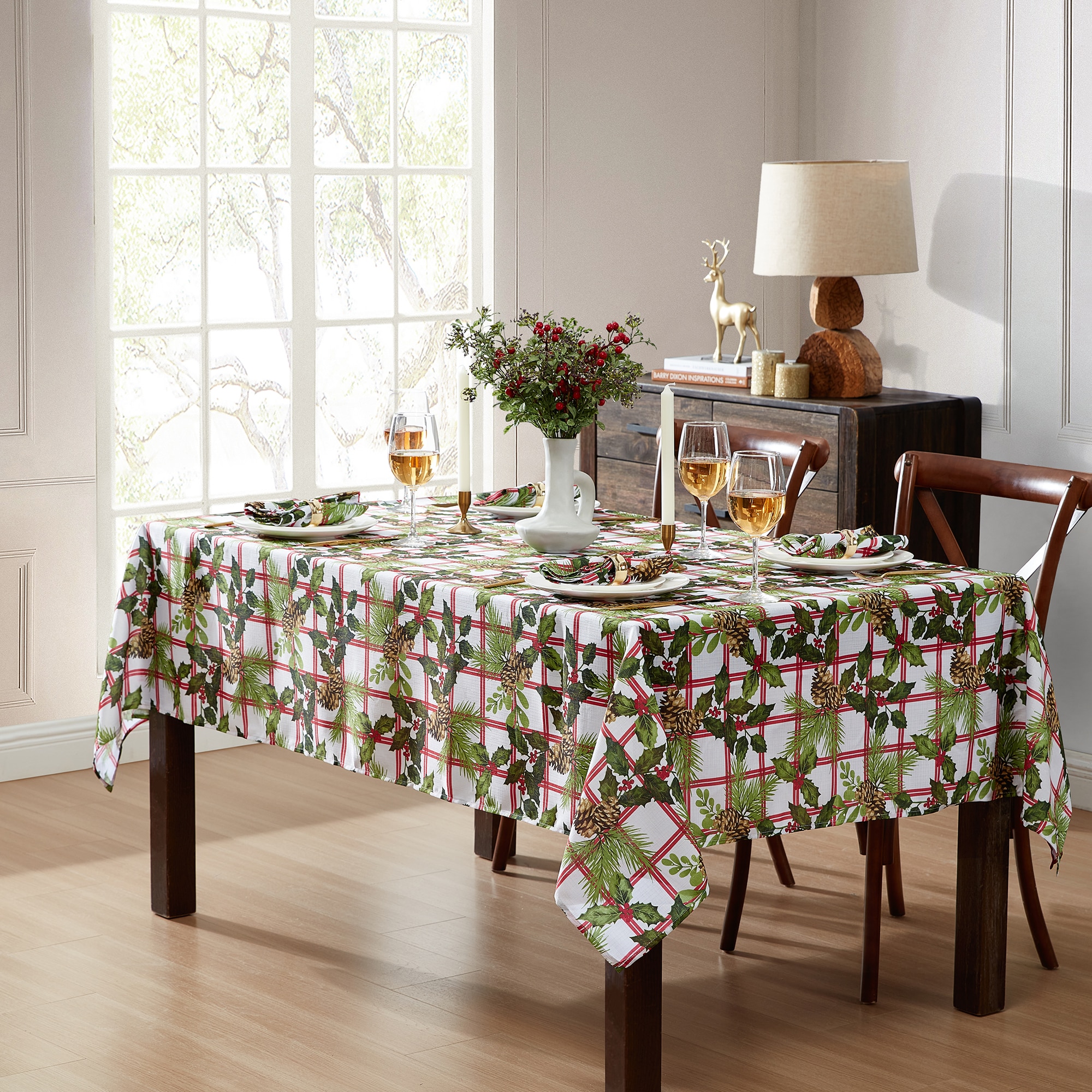 Elrene Home Fashions Pinecone Plaid Holiday Indoor Multicolor Table Cover