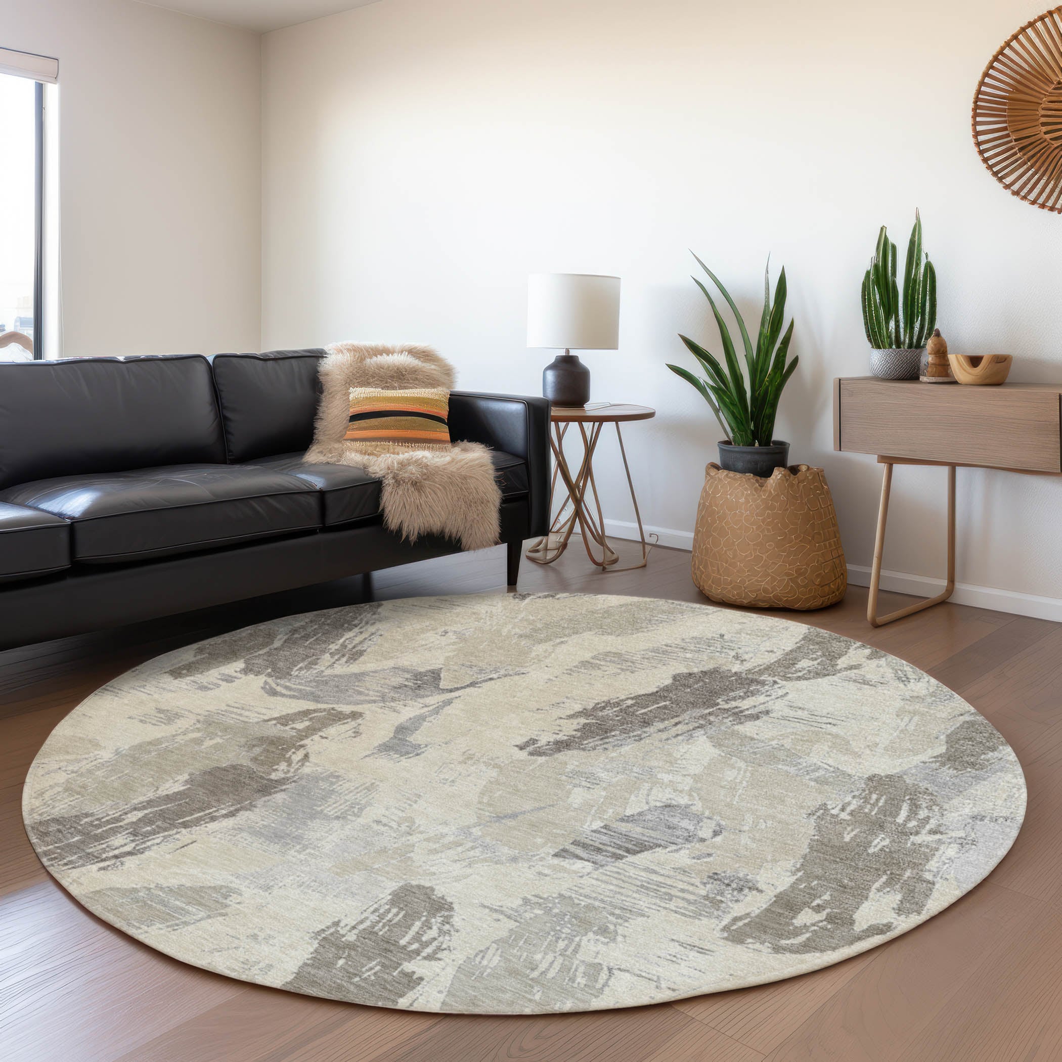 Addison Rugs ACN1602TP8RO Chantille ACN1602TP 8 x 8 (ft) Polyester Taupe Round Indoor/Outdoor Geometric Machine washable Area rug