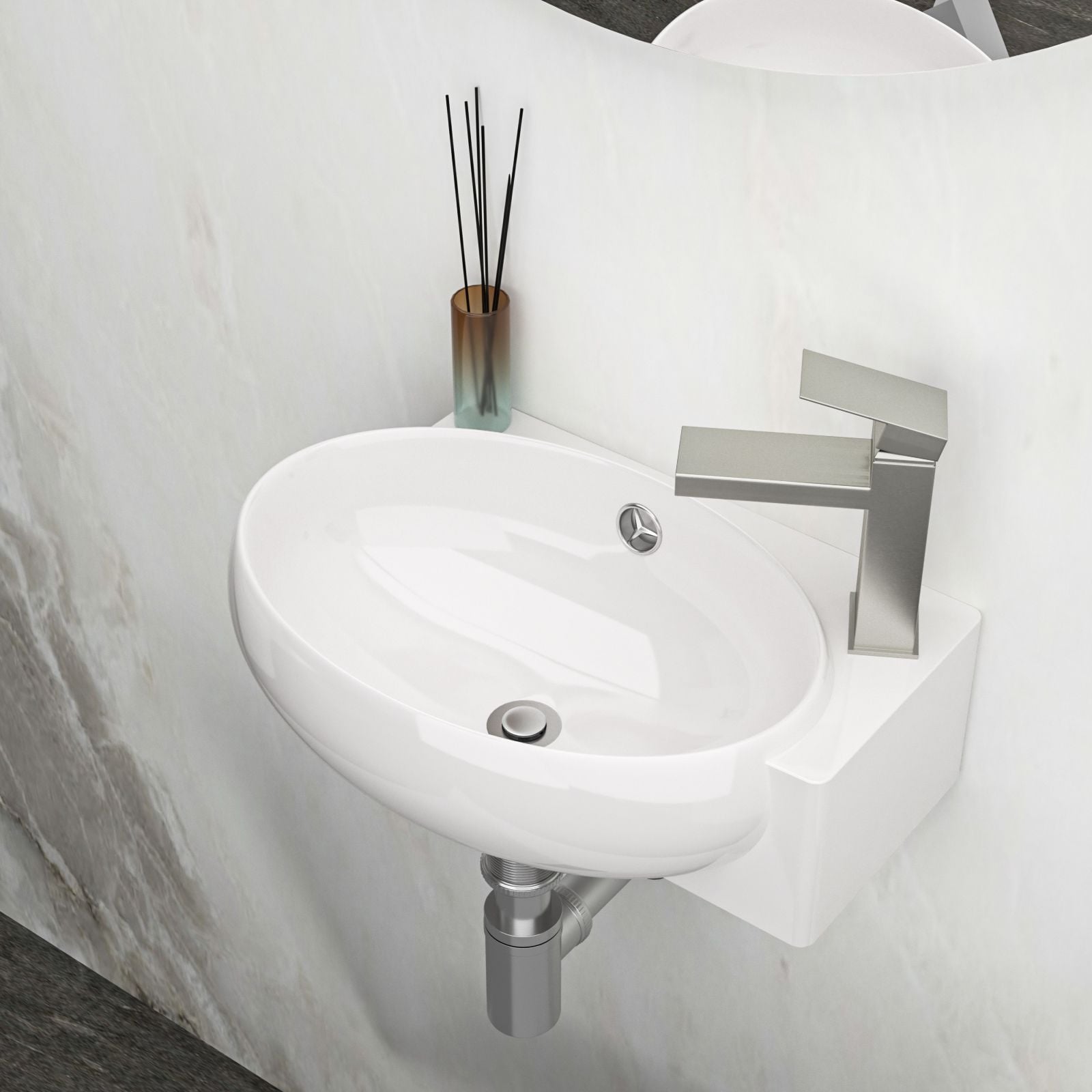 Blisstyle No Faucet No Drain 16.5x11 Inch White Ceramic Rectangle Wall Mount Bathroom Sink With Single Faucet Hole