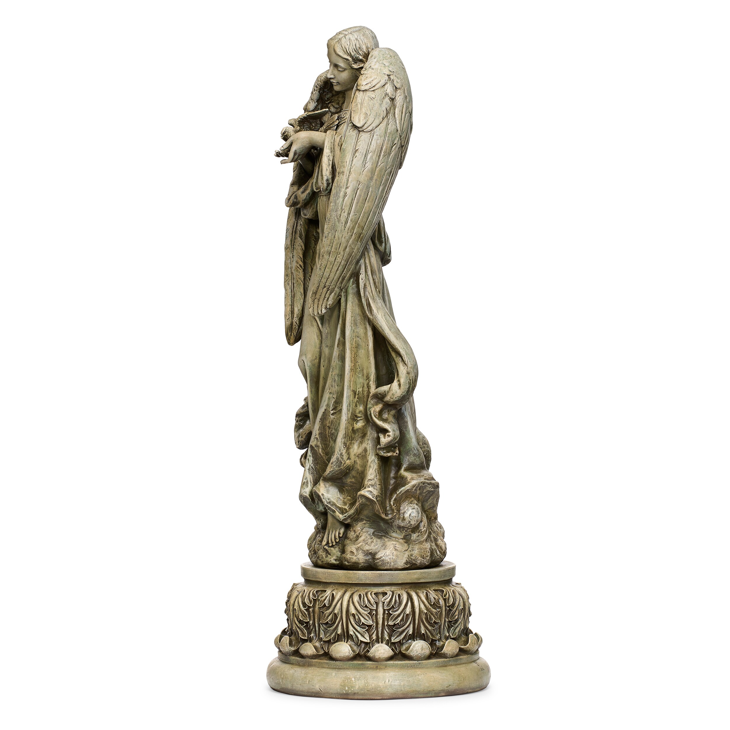 Tall Gray Resin Angel with Dove Garden Statue